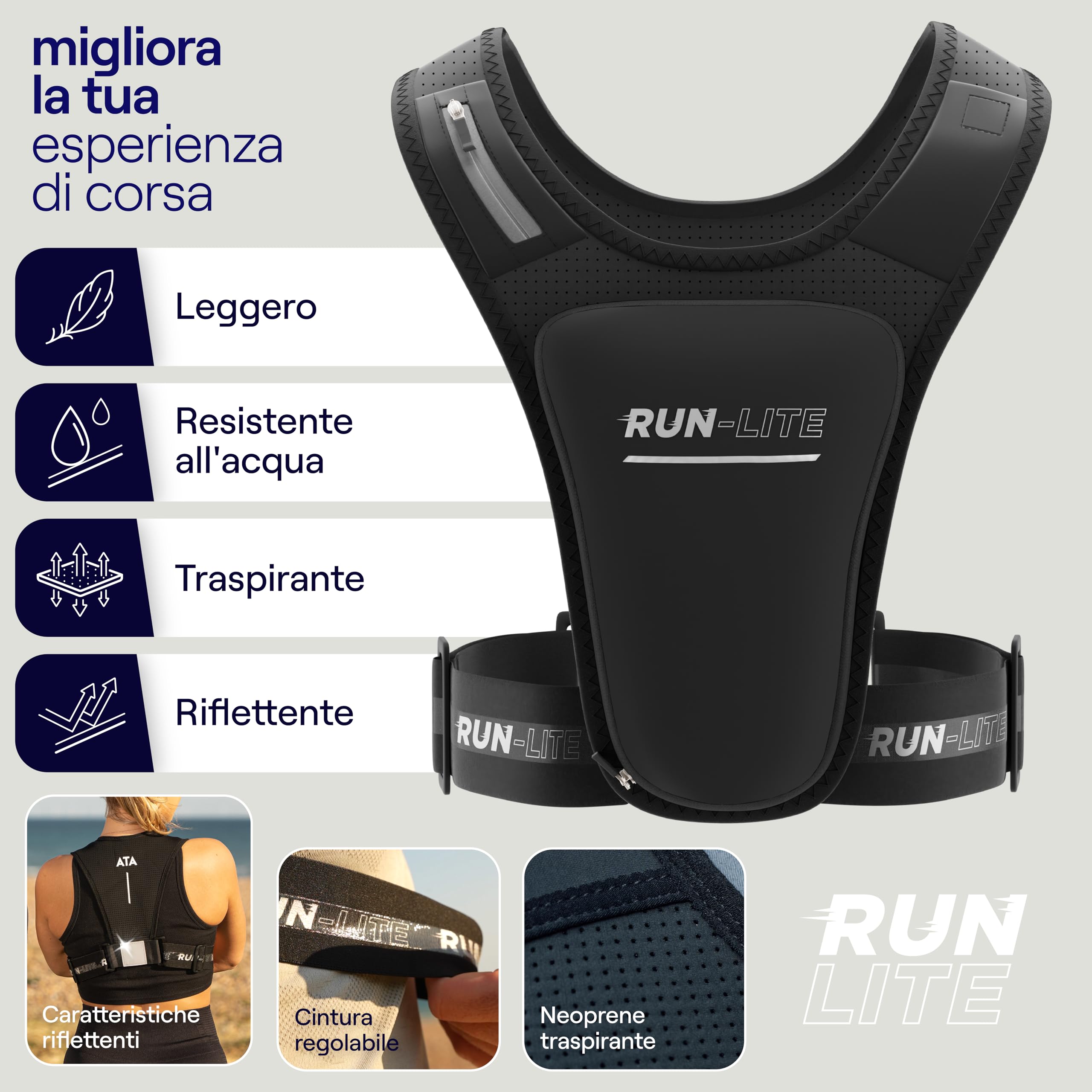 Porta cellulare per gilet da corsa con custodia impermeabile, cintura regolabile, riflettente, 2 tasche sulla spalla per chiavi/gel, telefoni fino a 6,8" (Unisex - Adulto)