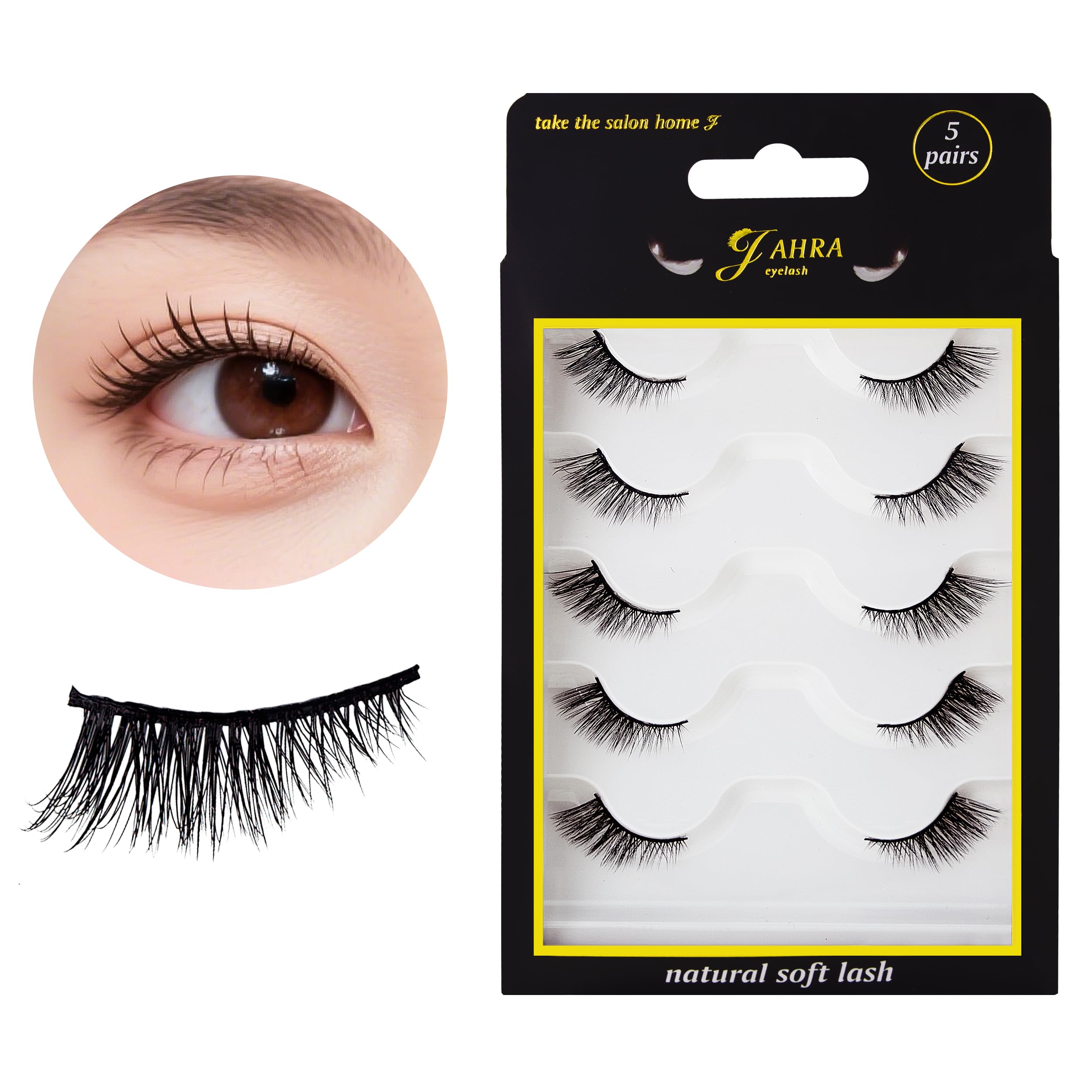 JAHRA Black Band half eyelashes,half eyelash natural look cat eyelashes half Flash eyelashes look Natural small corner lashes, Short Natural half eyelashes 5 pairs pack