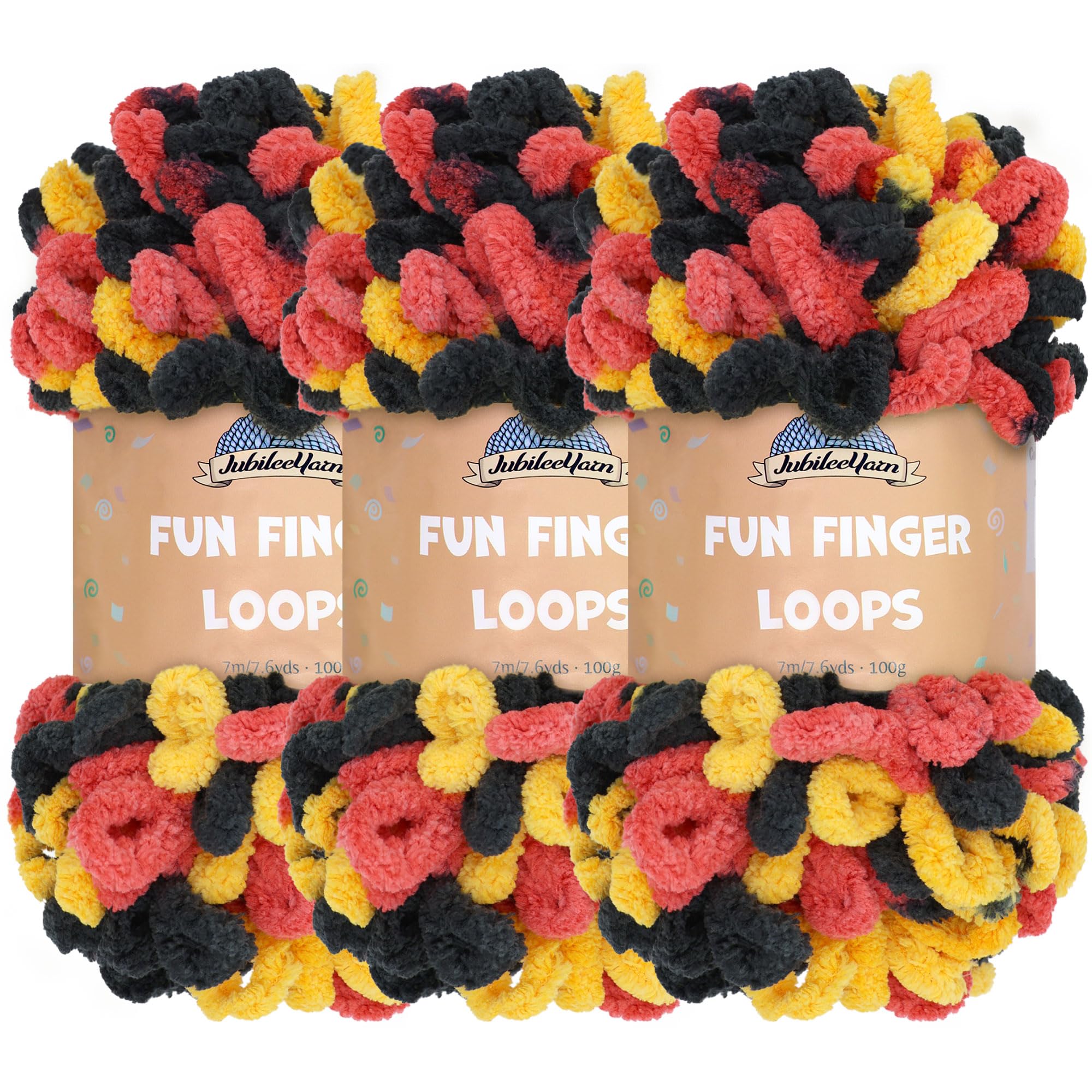 JubileeYarn Fun Finger Loops Yarn - Polyester Jumbo Weight Loop Yarn - 100g/Skein - Red Yellow Black - 3 Skeins — image 1