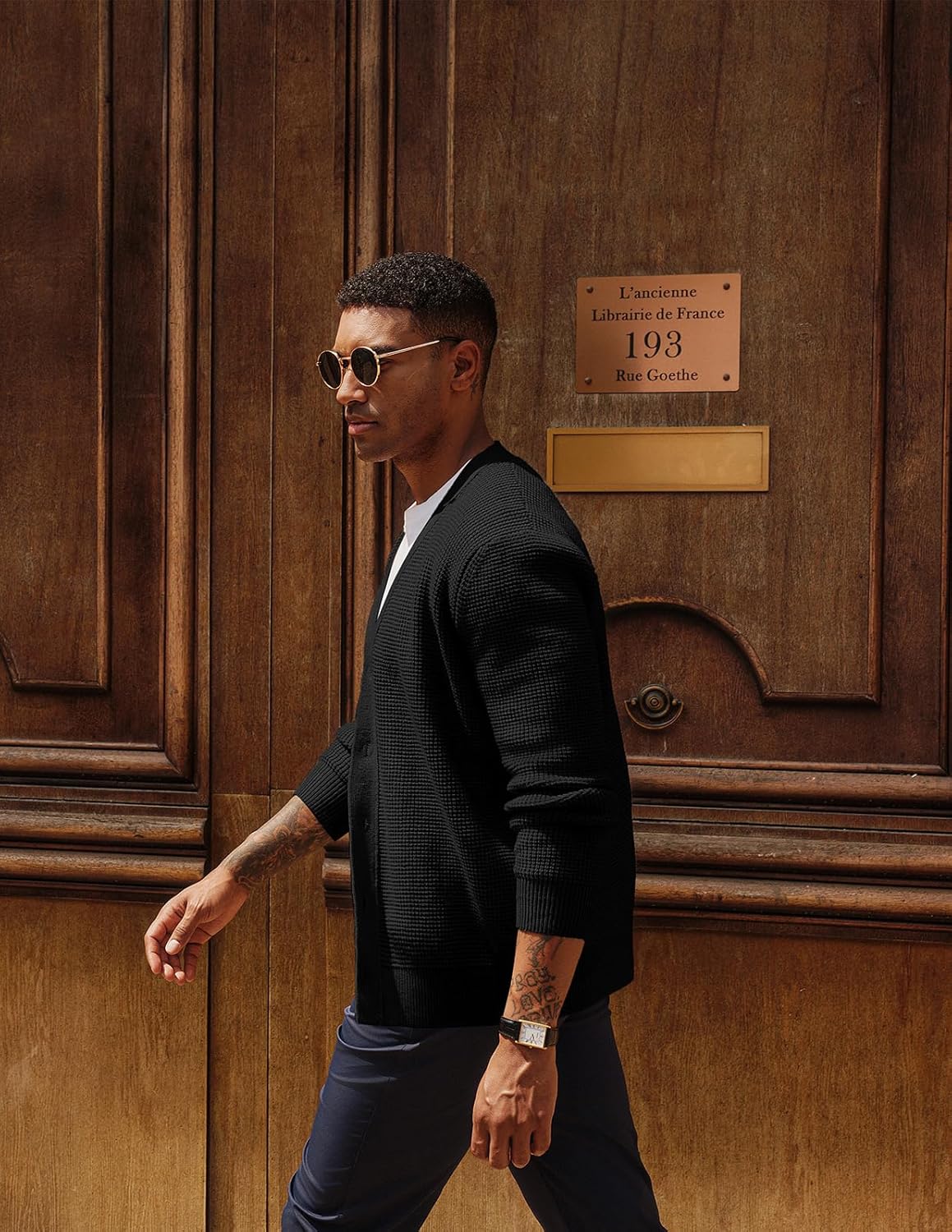 PJ PAUL JONES Mens Waffle Textured Cardigan Sweater Long Sleeve V-Neck Knitted Sweaters - Image 9