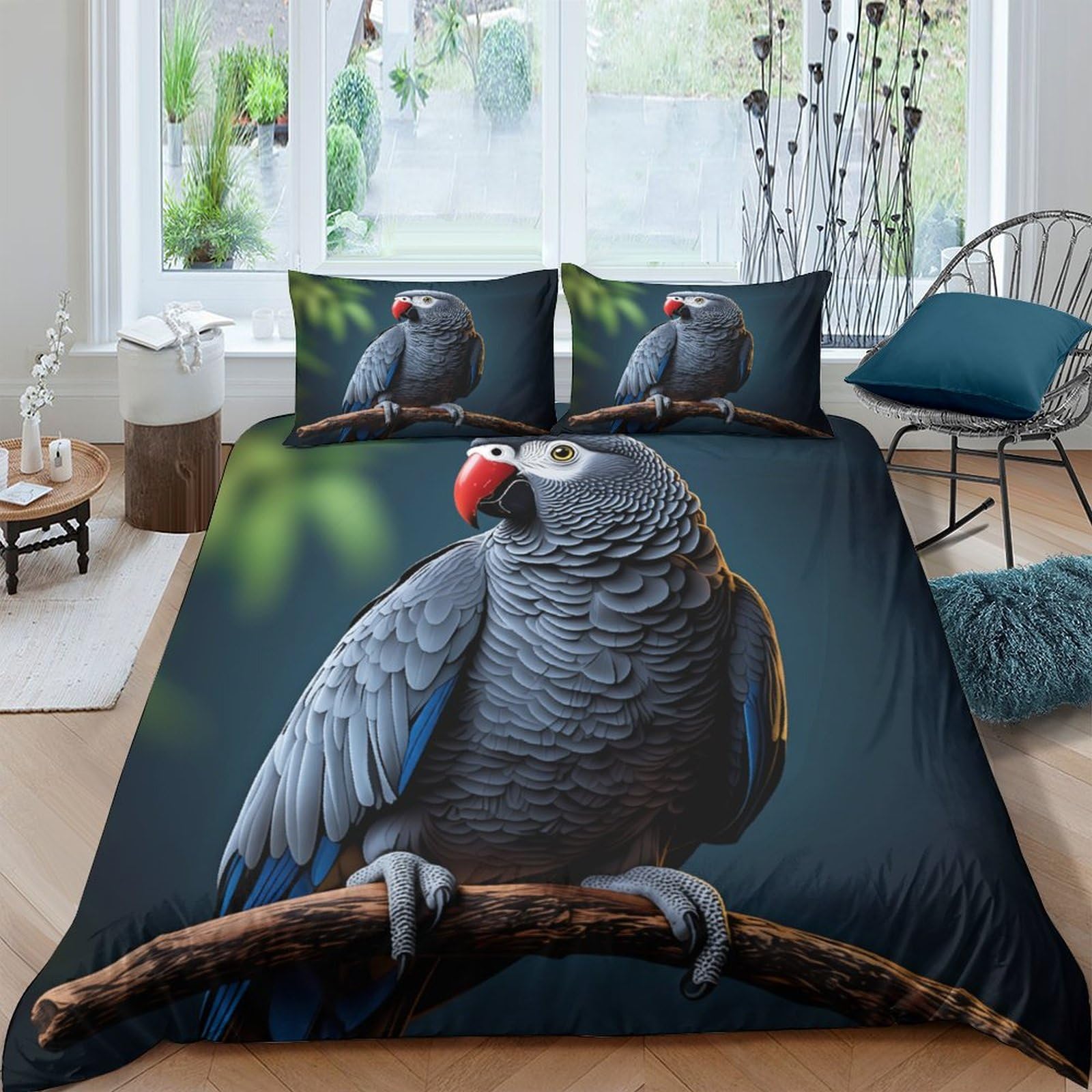 Ctjqhvkz Style-4 3D Printed African Grey Parrot Fitted Sheet Microfiber Soft Bedroom Decor Bird Mattress Cover For Home Dorm Single（135X200cm）