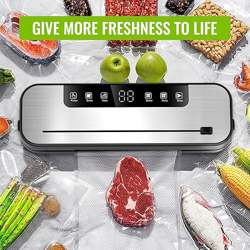 Miniatura 3 de FIRE HIVE Máquina selladora al vacío 5 en 1 para alimentos, potente succión de 75 KPa, tira de sellado de 11.8 pulgadas, limpieza con luz púrpura,