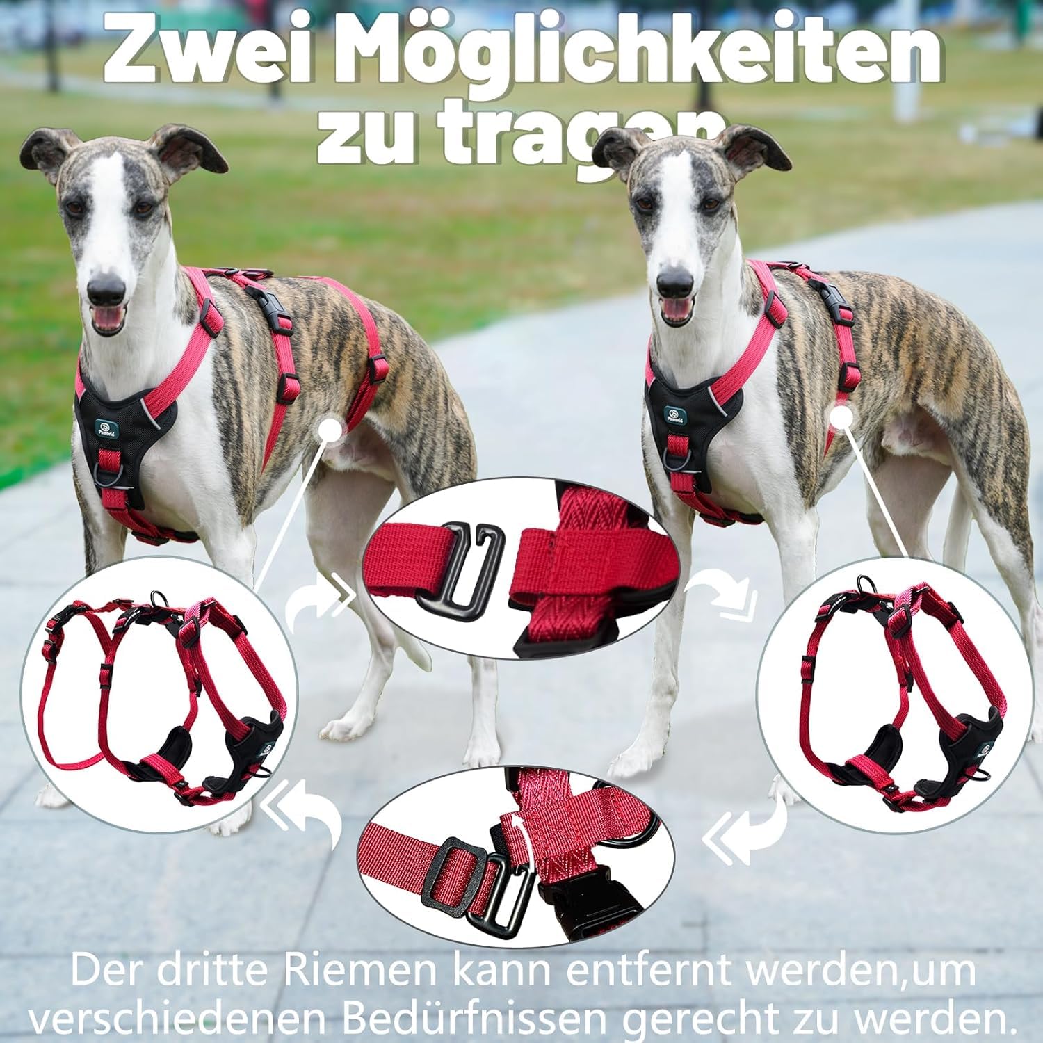Sicherheitsgeschirr Hund, Anti Zug Hundegeschirr, Panikgeschirr für Hunde, Ausbruchsicheres Geschirr Hund, Verstellbare, Atmungsaktiv Weste für kleine, mittelgroße und große Hunde (Rosarot,M)