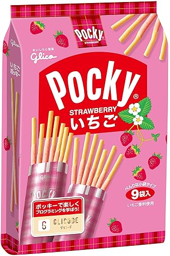 Glico Pocky - Palitos de galletas de fresa, 9 bolsas tamaño aperitivo, cantidad x 5 paquetes