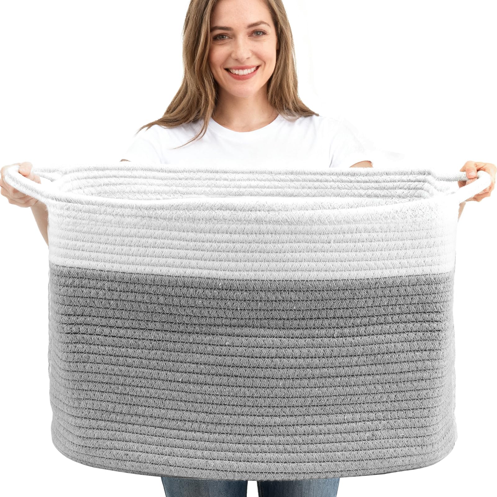 Large Storage Basket, Washing Basket for Laundry, Cotton Rope, 48x34x28 cm