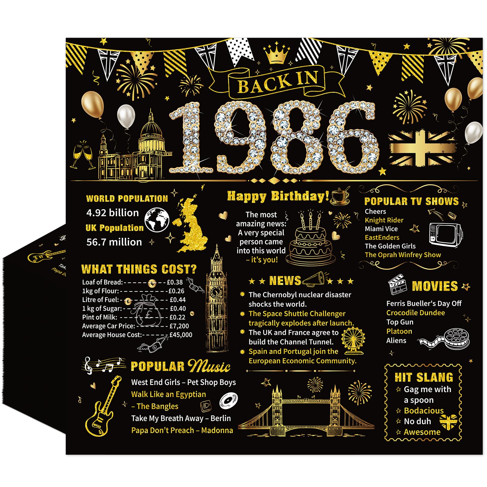 Eiapadeor 40th Birthday Paper Napkins - 20 Pcs 40th Birthday Cocktail Paper Napkins Black Gold Back in 1986 Disposable Tableware for Men Women 40 Year Old Party Decorations 6.3 x 6.3 inch Folded
