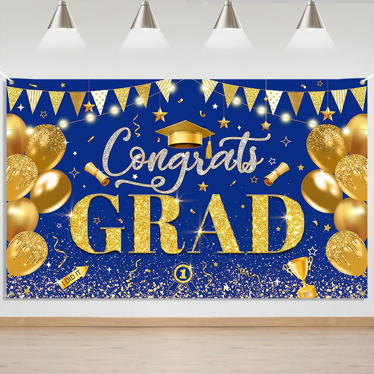 Photo 1 of Mocsicka Graduation Backdrop Banner - Blue Polyester 70.8"x43.3"