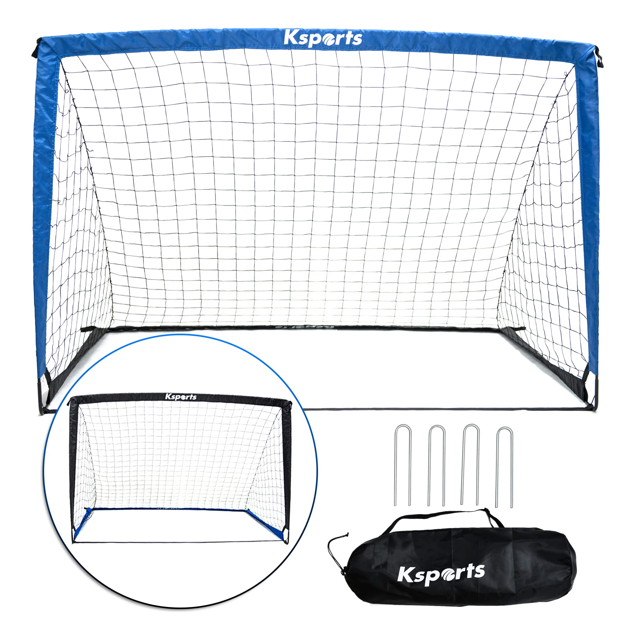 Ksports Portable Soccer Goal(s) | Soccer Net for Backyard Training | includes Soccer Ball, Pump, 8 Training Cones & Carry Bag for 4'x3' Bundles | 6'x4' Bundles includes Single Net & Carry Bag only
