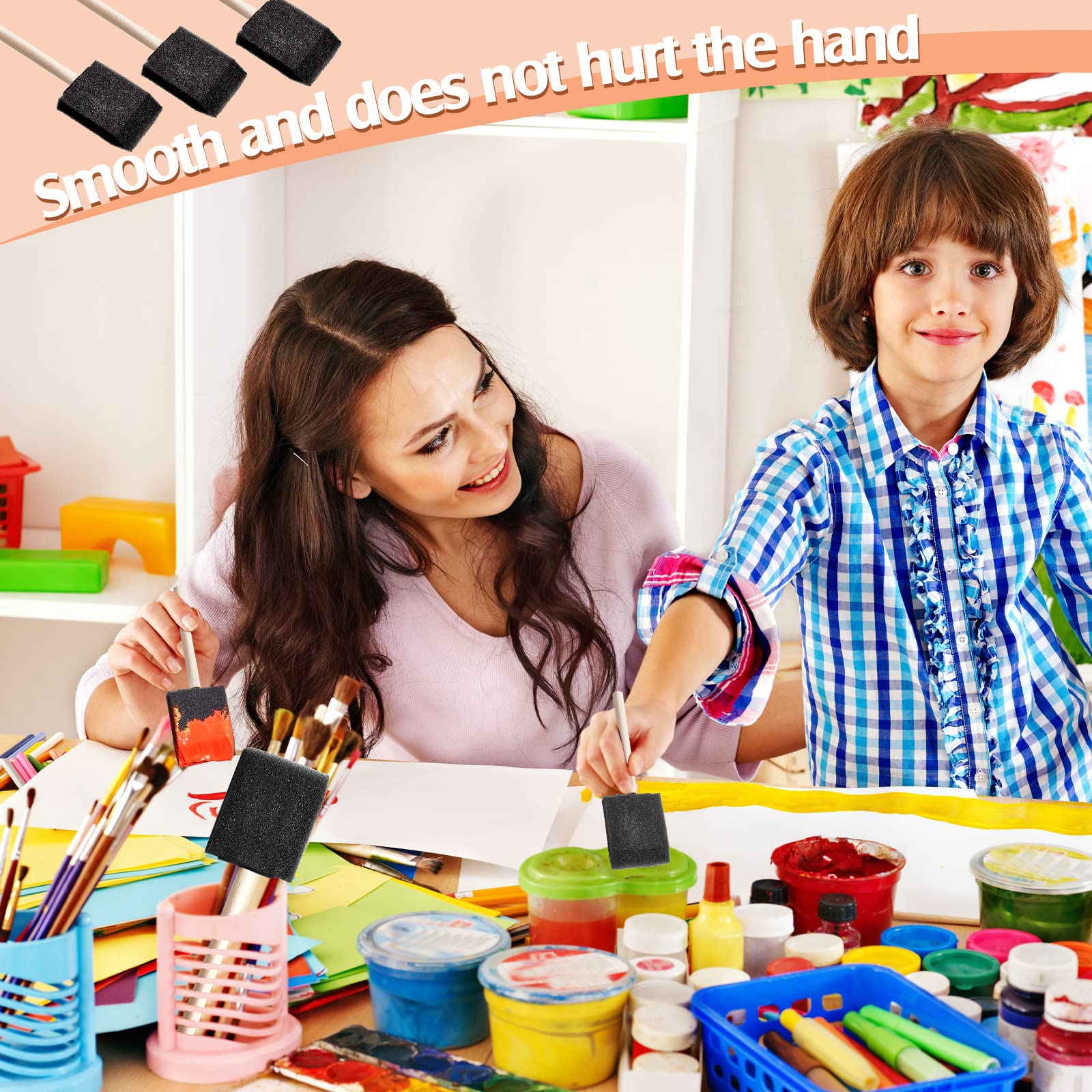 200 Pcs 2 Inch Foam Brushes Set, Sponge Brushes, Foam Paint Brush for Painting, Sponge Paint Brush with Wood Handle for Acrylics, Stains, Varnishes, DIY Crafts, Classroom, Students, Kids, Black