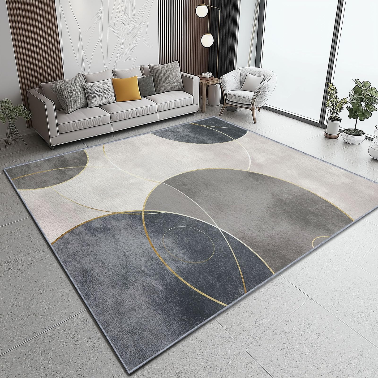 Tapis de Salon Gris Clair Motif Cercles 140 x 200 cm Poil Court