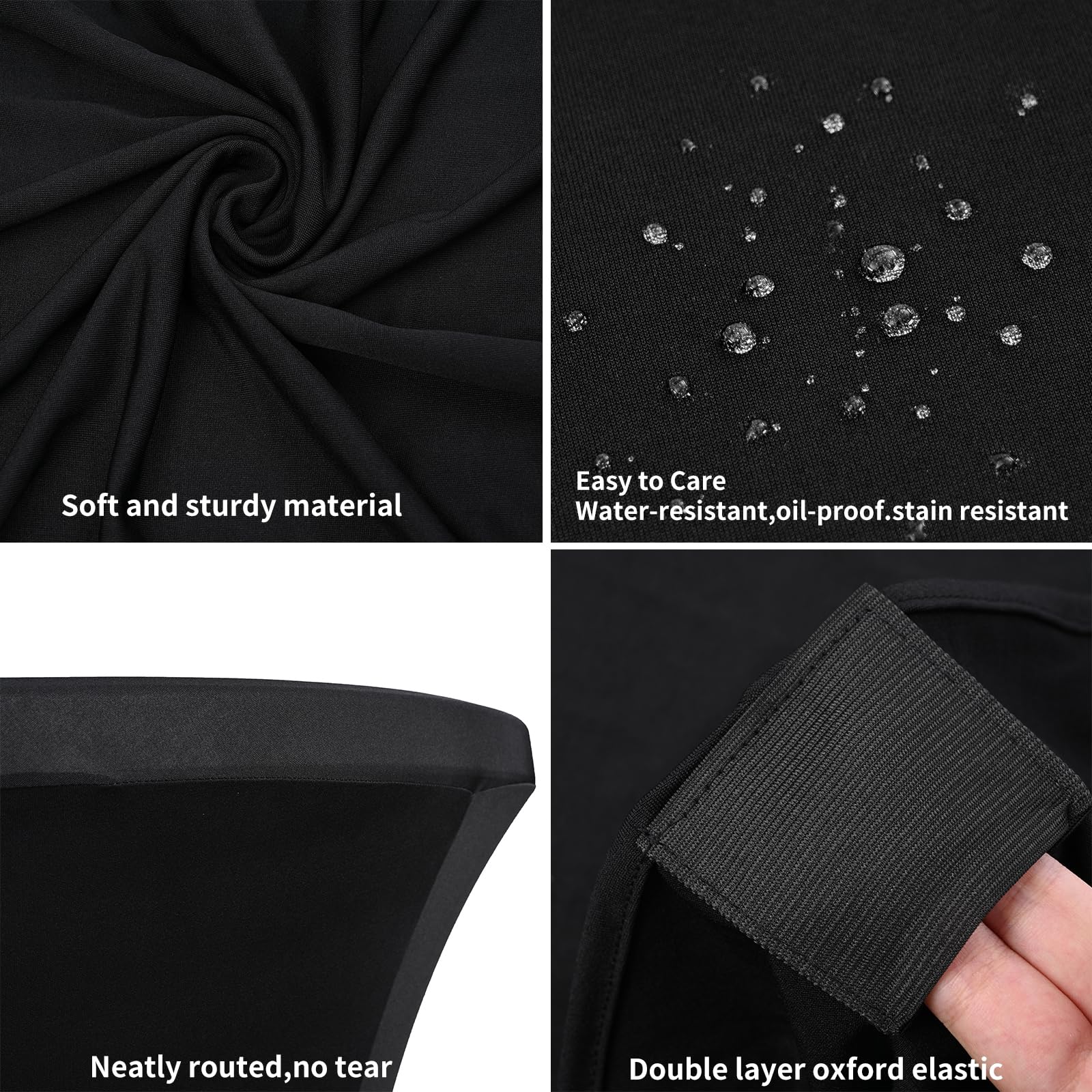 Paquete de 6 manteles elásticos de elastano con esquinas cuadradas de 80 x 110 cm, color negro, ajustables para mesa alta, resistentes al agua, para bar, boda, cóctel, fiesta, banquete (color negro)