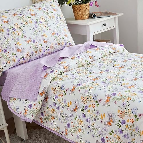 Brandream Juego de ropa de cama para niñas pequeñas, juego de sábanas de 4 piezas en una bolsa, ropa de cama de princesa para niños con sábana