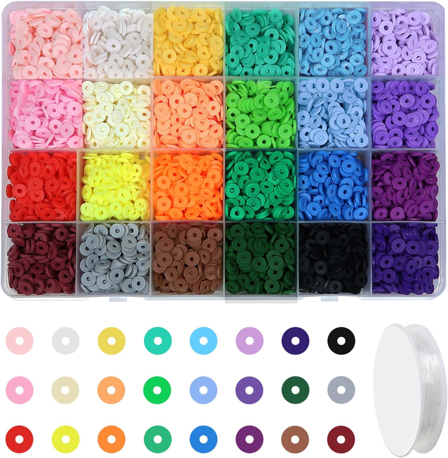 TOAOB 4800pcs Clay Beads Bracelet Making Kit 24 Colors Friendship Spacer Bead 6mm Flat Round Polymer Heishi for Jewelry Making Pendant Charms
