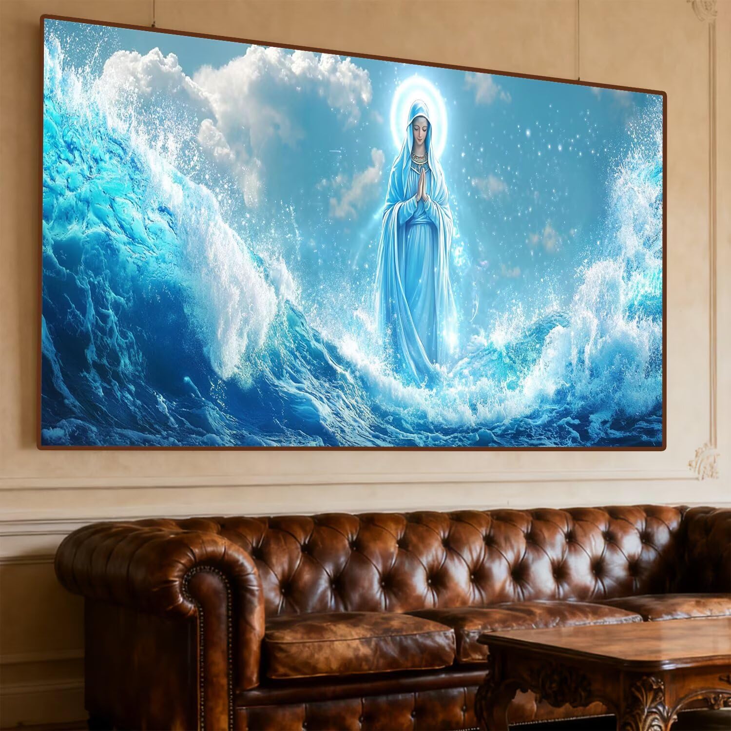Malowanie diamentami nasza pani diamentowy obraz kompletny zestaw 190 x 80 cm malowanie diamentami malować według numerów, DIY diamenty kryształowe mozaika DIY malarstwo dla dorosłych prezenty, ocean