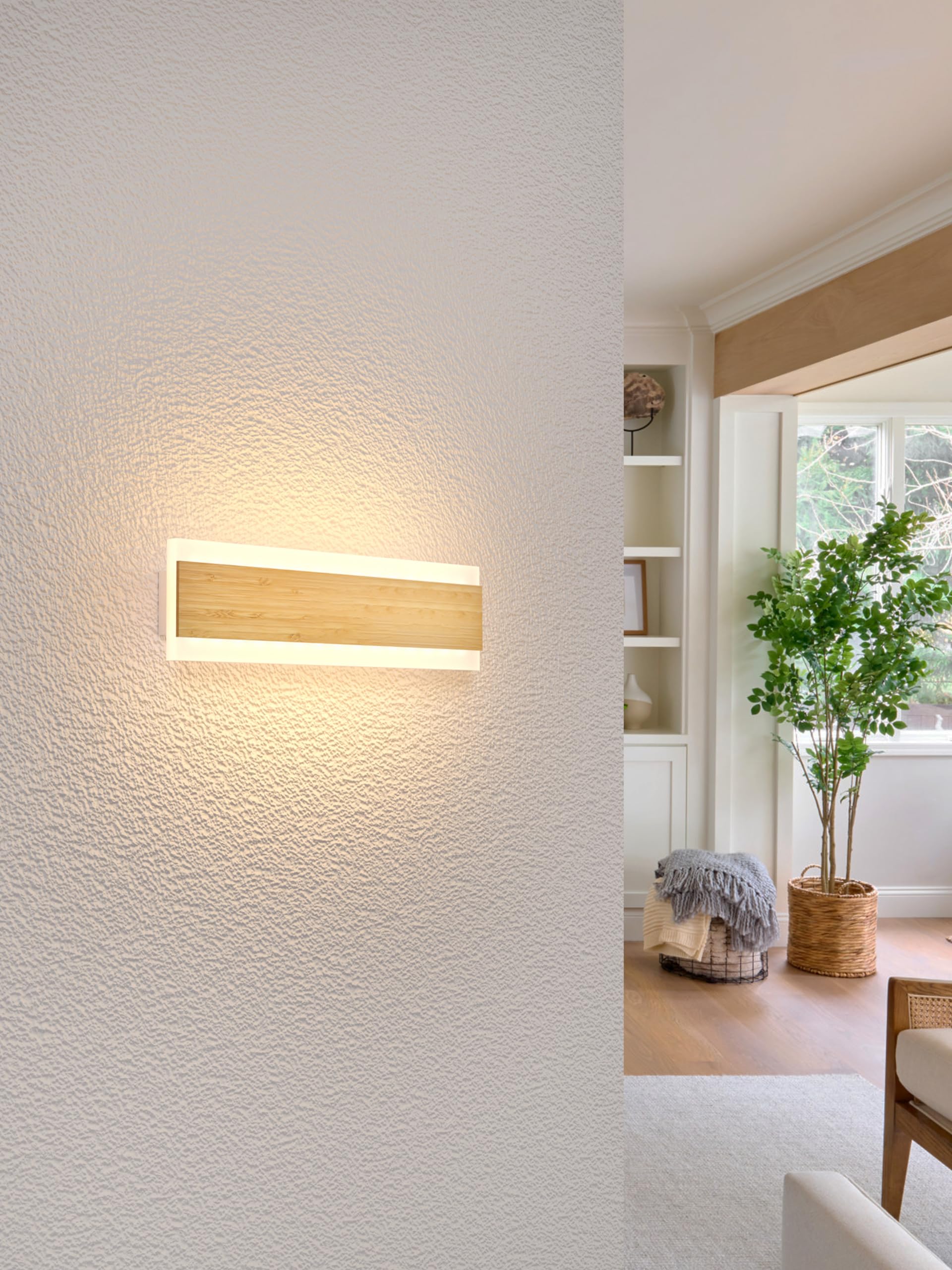 LUOLONG LED Wall Light Wood Long Wall Lamp Bamboo 30cm Indoor Lamp 3000K Wall Lights 12W Modern Interior Lighting Bedside Lamp Hallway Lamp Wall Lamp for Bedroom Living Room Staircase