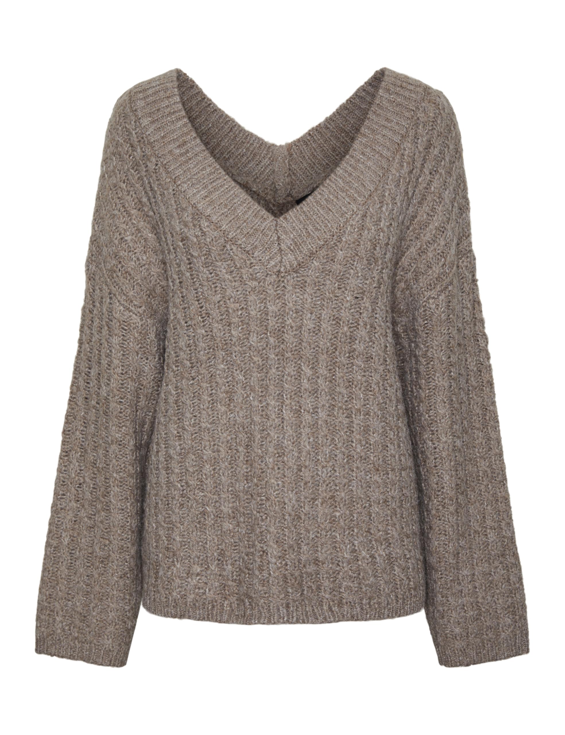 PIECES Pcnalisa Ls Deep V-Neck Knit Bc, Taupe Gray, M