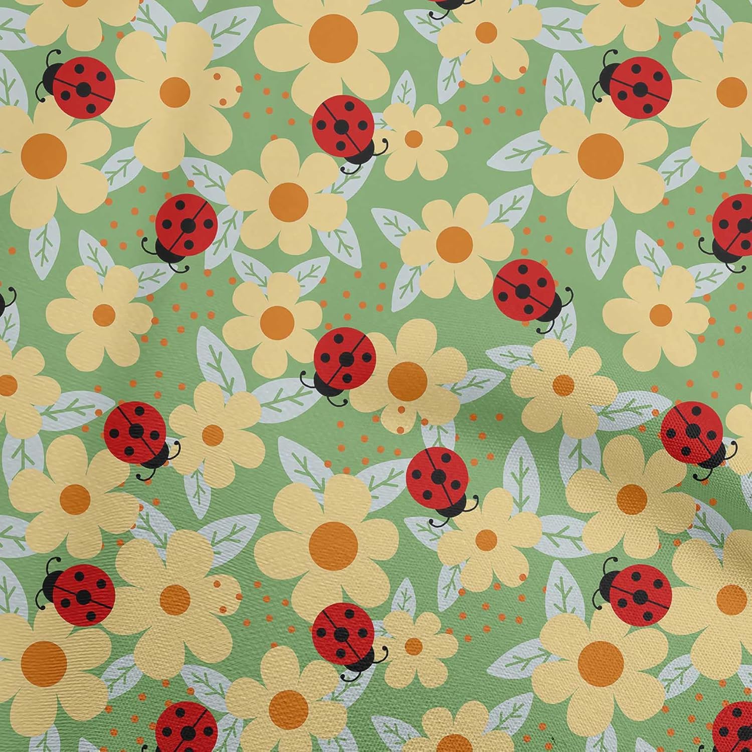 oneOone Cotton Cambric Pear Green Fabric Bird Ladybird Dress Material Fabric Print Fabric by The Yard 42 Inch Wide