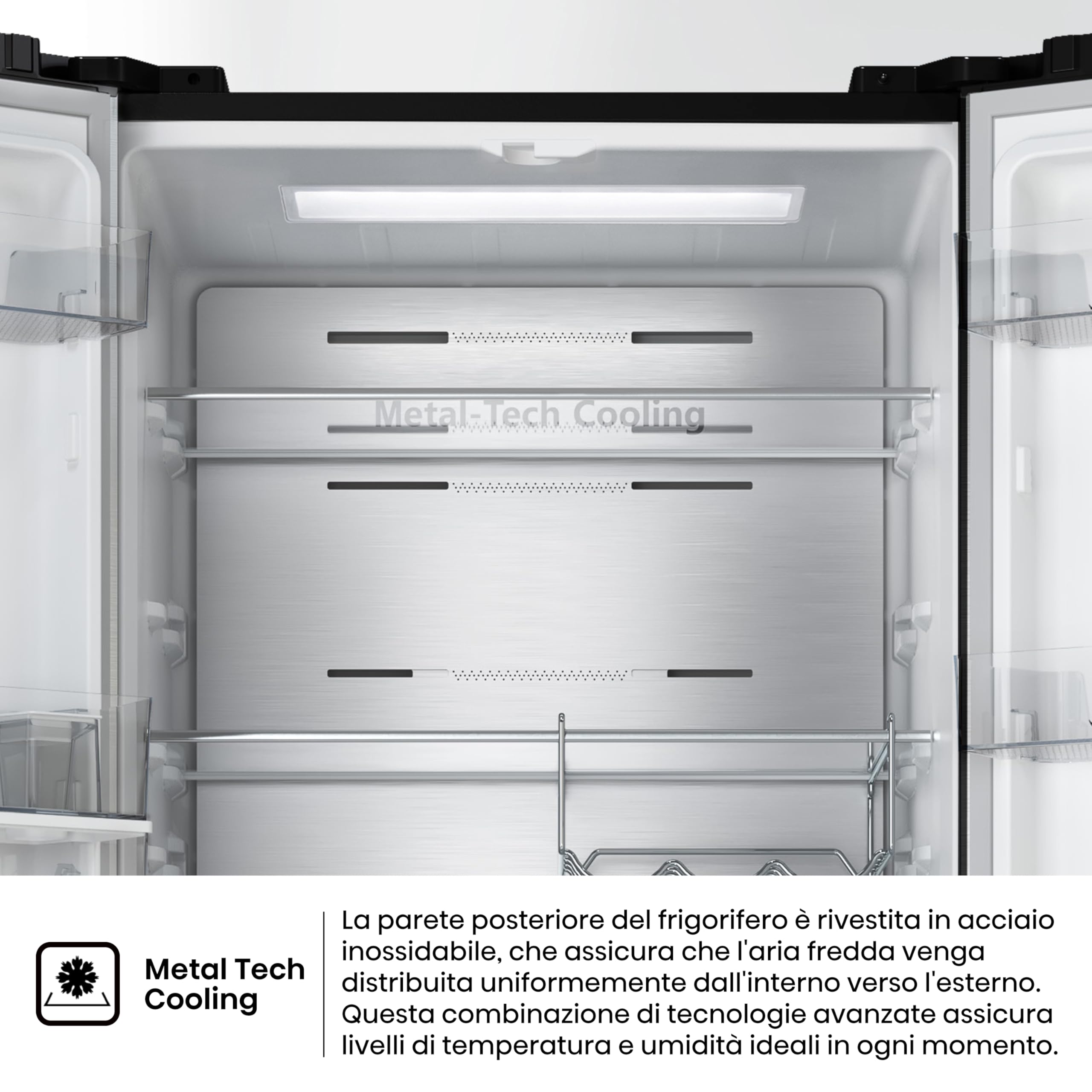 Hisense RF632N4WFE1 Frigorifero French Door, 485 Litri, Ridotta Profondità 70 Cm, Black, Metal cooling, Total No Frost, Classe Energetica E