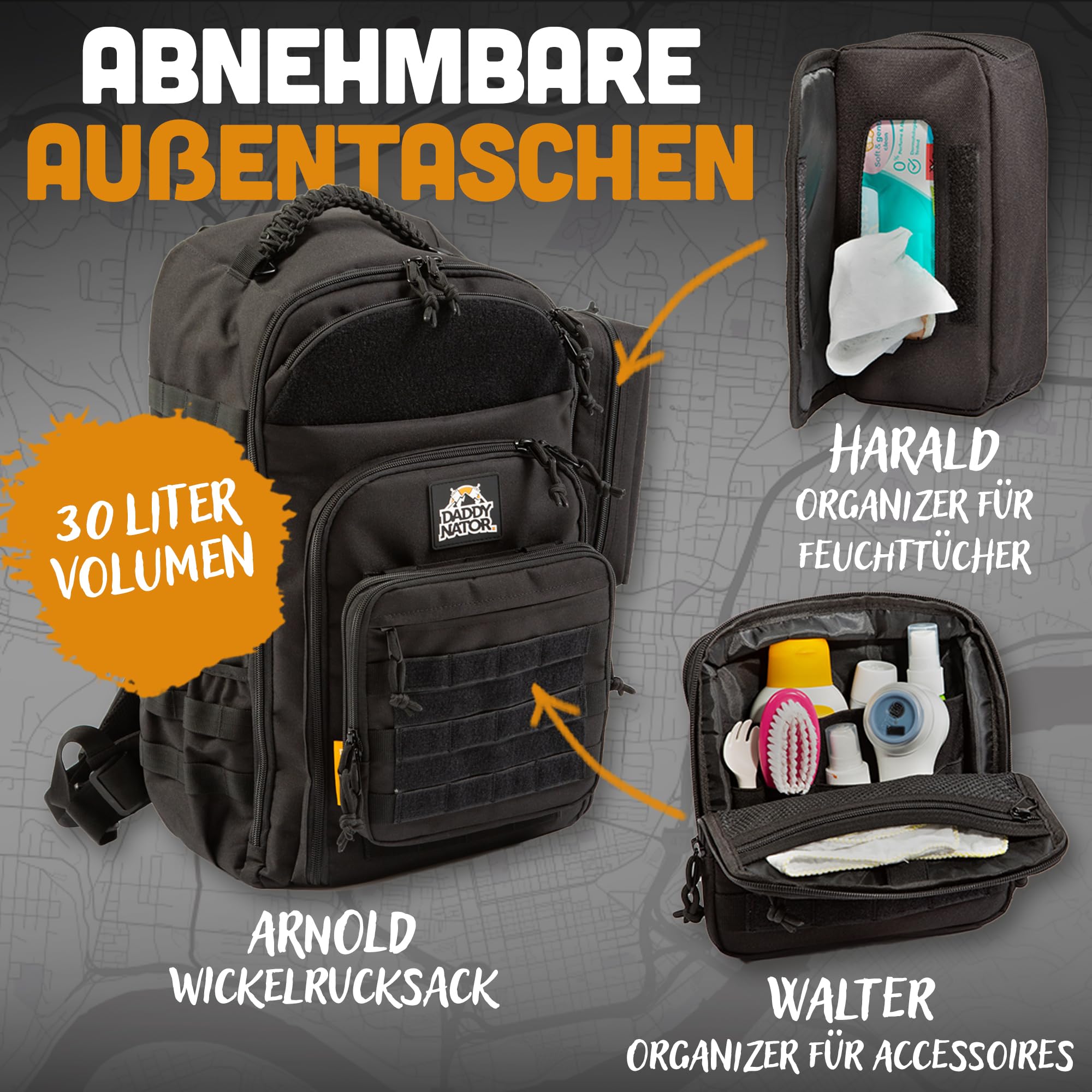 BIG Arnold Sac à dos à langer pour papas avec matelas à langer avec organiseur pour lingettes humides et organiseur pour accessoires | Ensemble complet, Noir , BIG ARNOLD