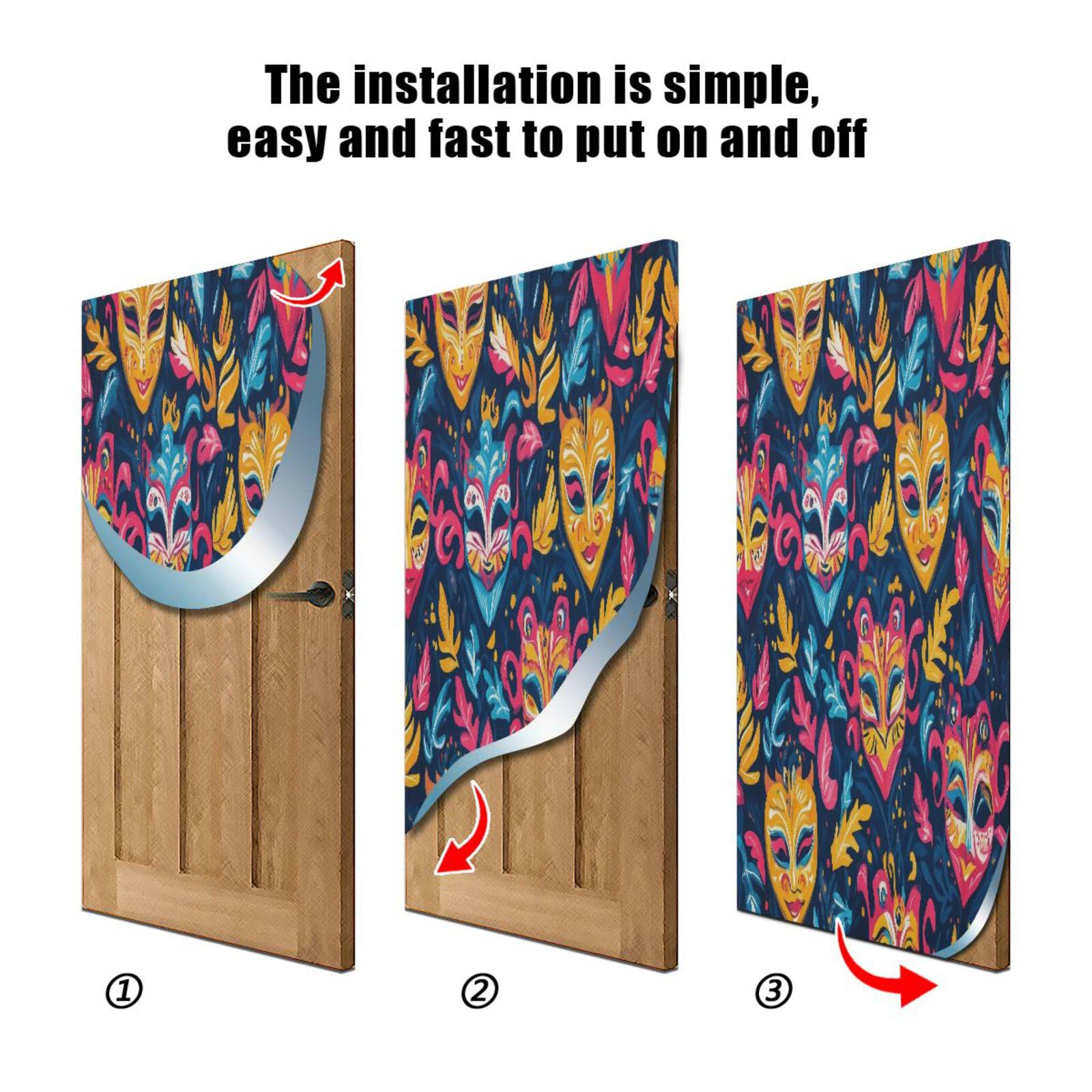 FLildon Mardi Gras Carnival Mask Pattern Door Cover Decoration, Party Accessory Porch Decor for Festive Ornament Room Door Covers 32 x 79 Inch