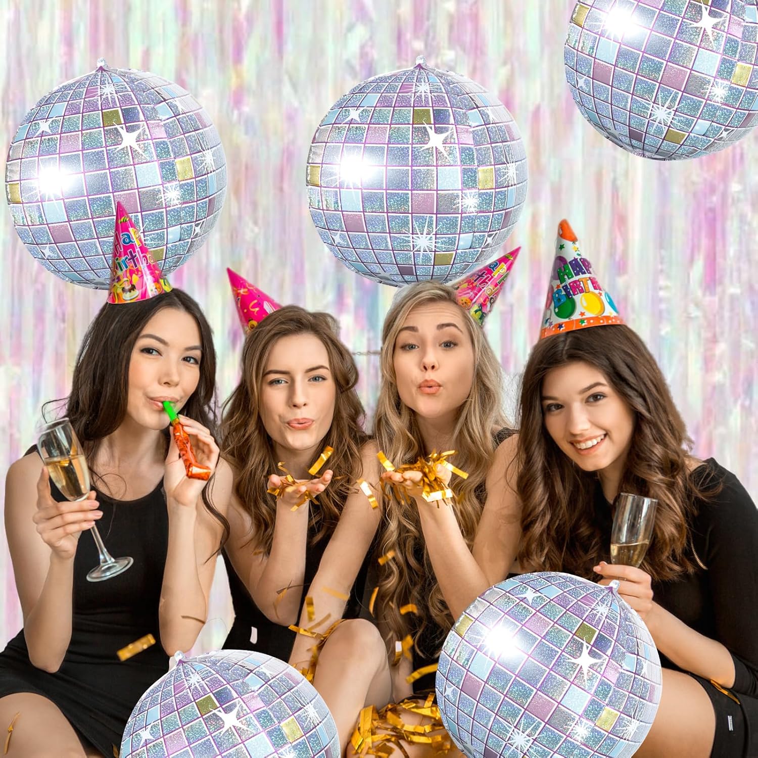 4 Pcs Iridescent Disco Ball Balloons, Huge Glitter Silver Disco Aluminum Foil Balloons for Birthday, Bachelorette Party, 70s 80s 90s Theme Disco Music Party Decorations Supplies - Image 7