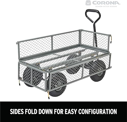 Miniatura 5 de Corona Carro de metal para paisajismo, capacidad de 400 libras, lados plegables, neumáticos de 10 pulgadas para patio, jardinería, corteza,