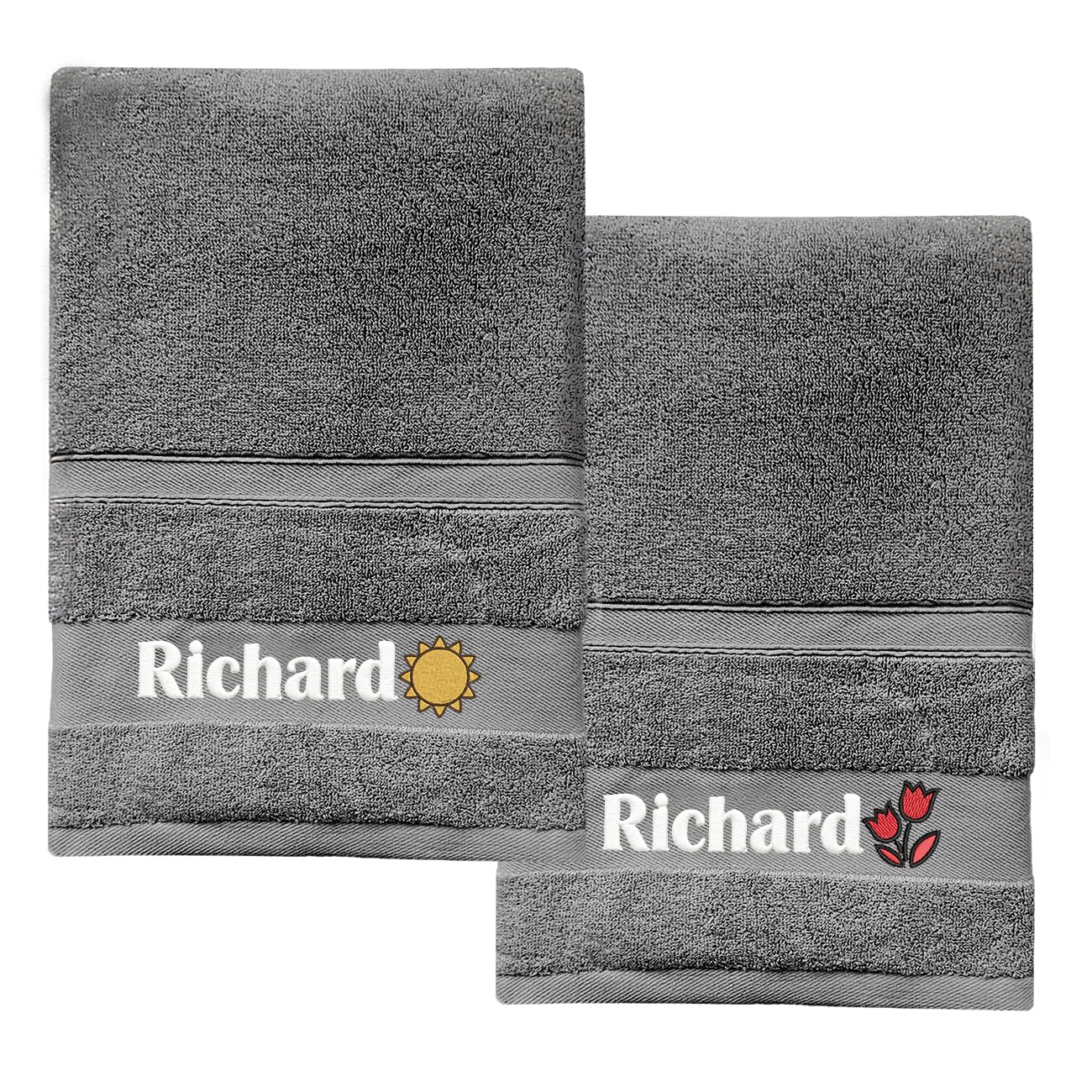2-Piece Personalised Embroidered Hand Towel with Custom Name ,Monogrammed Towel Gift for Baby, Kids & Adults | Unique Wedding, Birthday Gift Idea 100% Cotton (Dark Grey, 2PCS Hand Towel(35cmx75cm)) — image 1