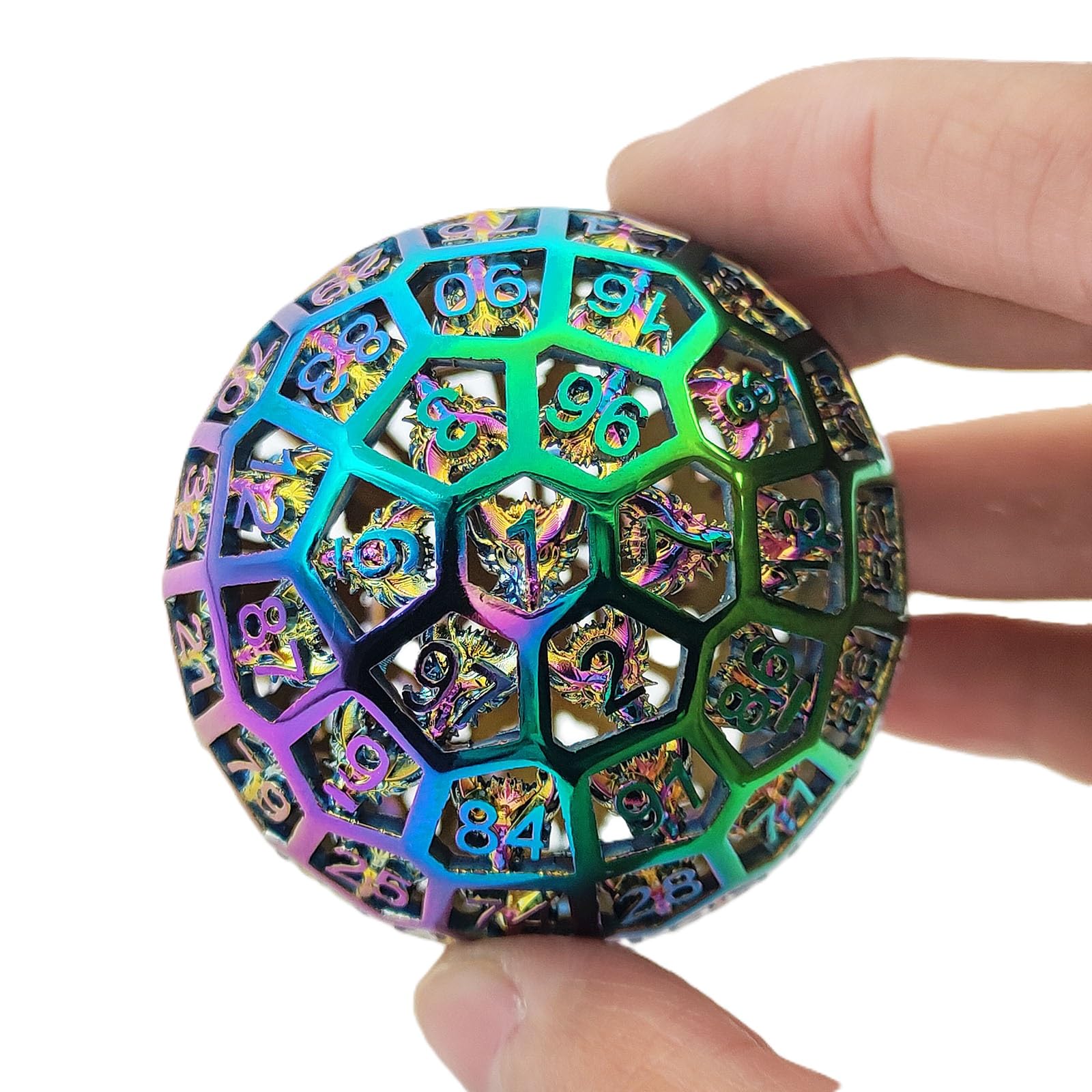Large 100 Sided Dice, Polyhedral Metal Hollow D100 RPG Dungeons and Dragons D&D Board Giant Dragon Head Game Dice Accessories and Digital Teaching Colorful