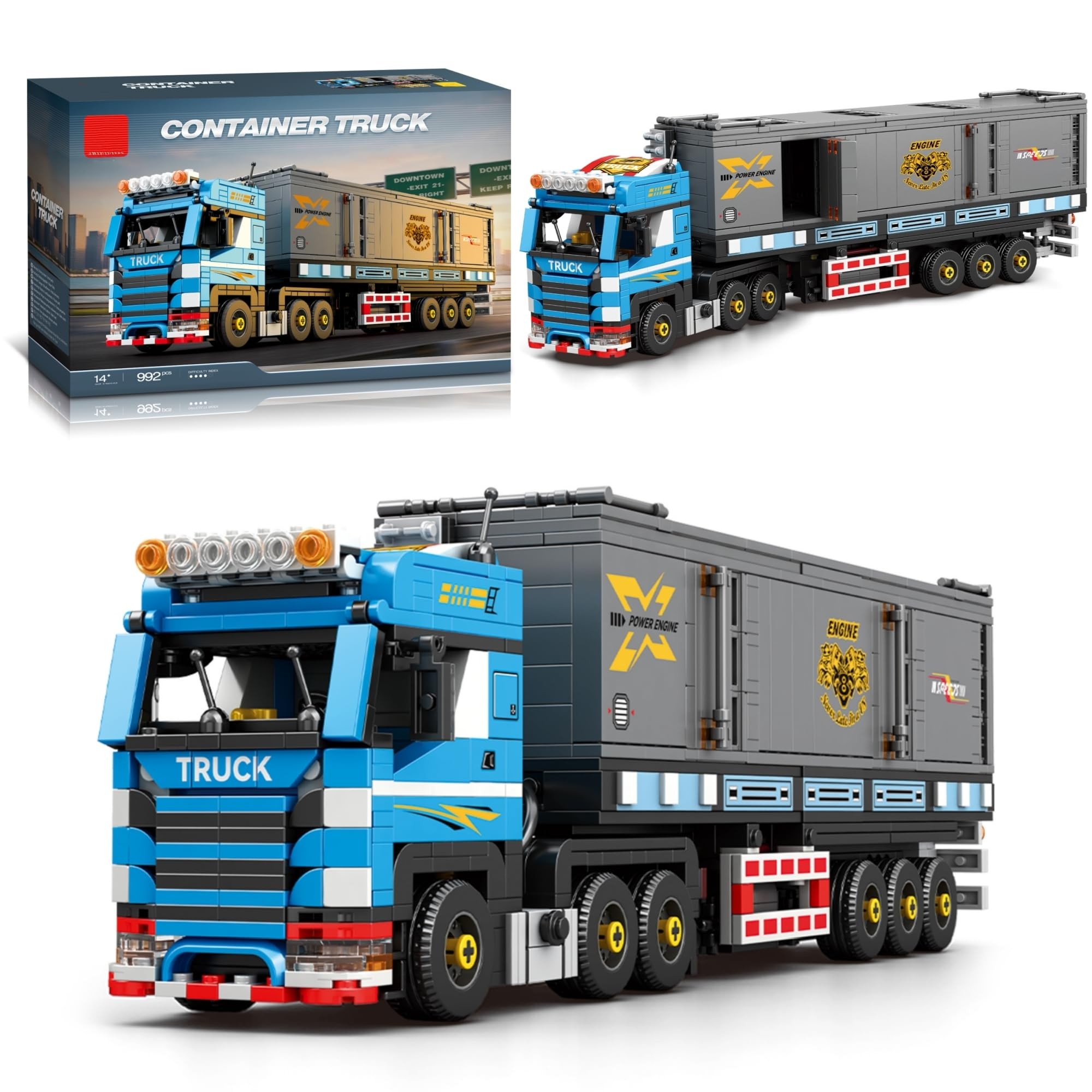 Hanispherion Container Truck Building Blocks Set with Detachable Trailer