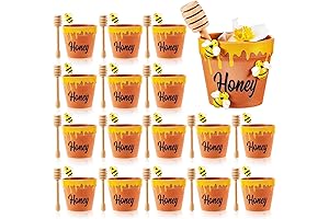 meekoo 16 Sets Mini Honey Jars with Wooden Dippers Bee Charms for...