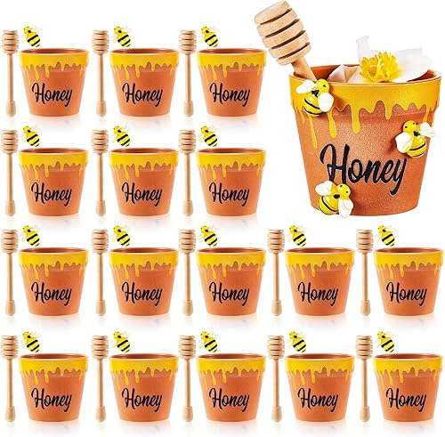 meekoo 30 juegos de mini tarros de miel con cubos de madera de abejas para recuerdos de fiesta de miel, recuerdos de fiesta de abejas temáticas para