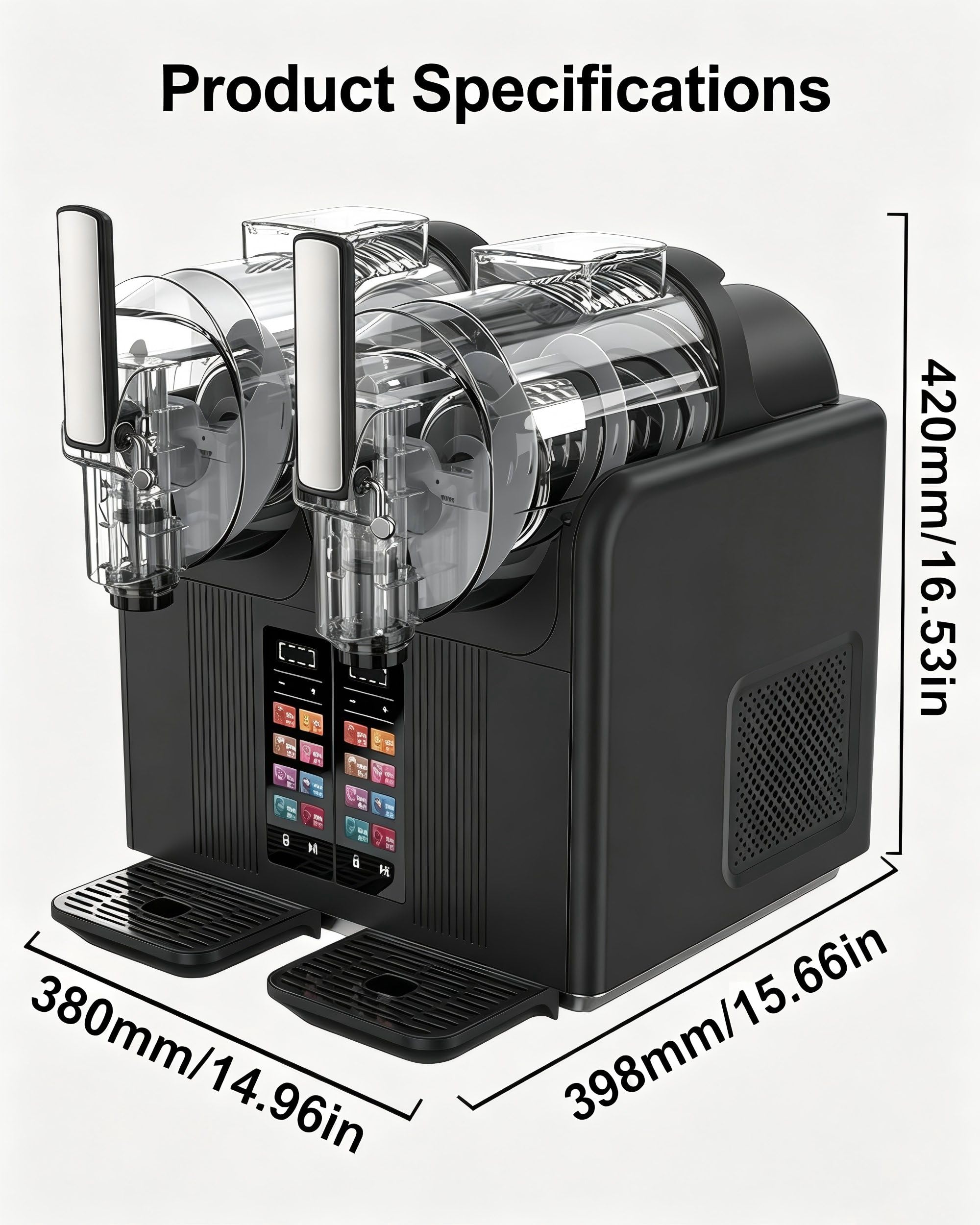 Máquina de Slush y Soft Serve de Doble Tanque – 2x2L, Pantalla Táctil Inteligente,7 Ajustes Preestablecidos, Mezclado 360°,Dureza Ajustable (Cremoso A Crujiente), Limpieza Automática con un Botón