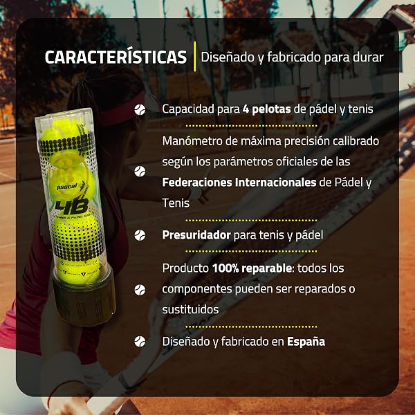 Pascal Box - Presurizador Pelotas Padel con Bomba | Padel Accesorios Bolas Padel | Accesorios Pelotas Padel y Pelotas de Tenis | Bote Presurizador Pelotas Padel | Pack Completo Inlcuye Lubricante - 3