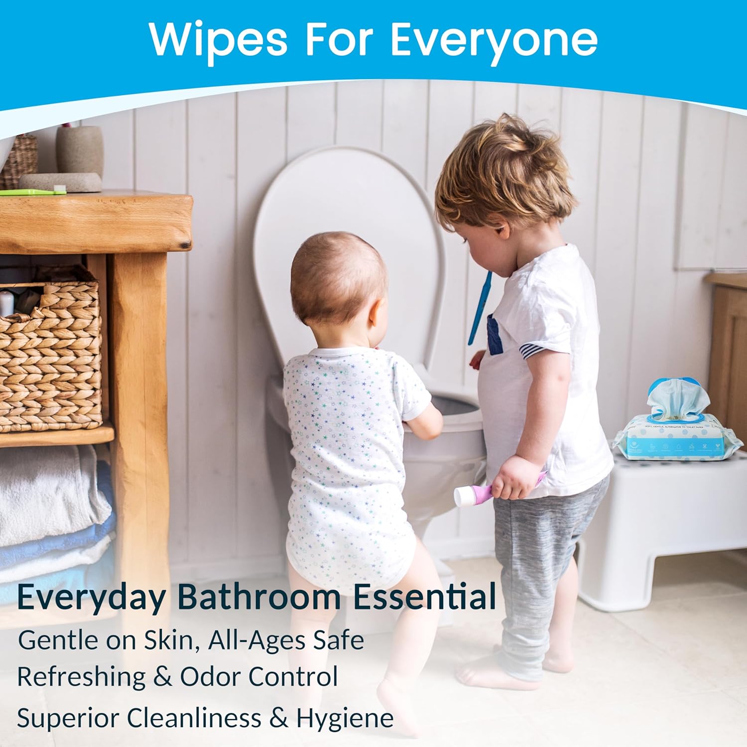WONDERFUL Flushable Wipes, Unscented 100% Plant-Based Wet Butt Wipe for Adults & Kids, Sewer Septic Safe, Gentle for Sensitive Skin, Wipes Flushable Pack for Bathroom & Travel, 6-Pack (360 Counts)