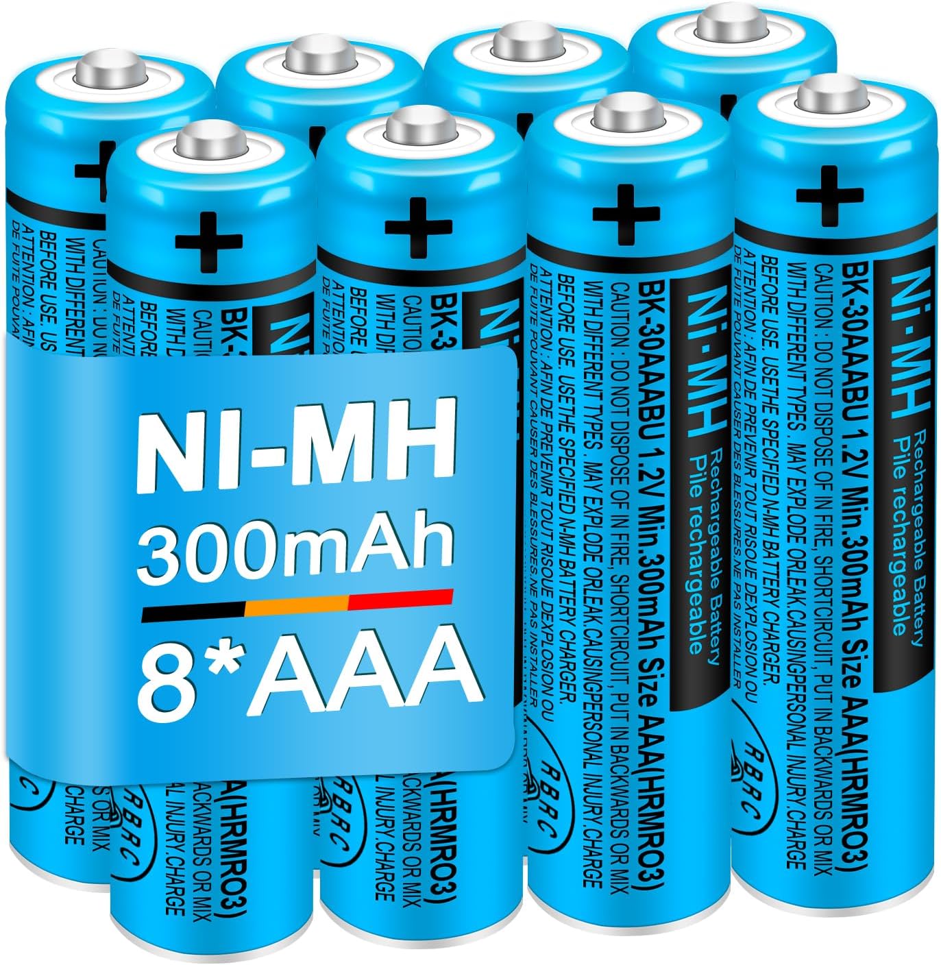 8 Pack BK-30AAABU Ni-MH AAA Rechargeable Batteries 1.2V 300mAh for Panasonic Cordless Phones, Remote Controls, and Electronics