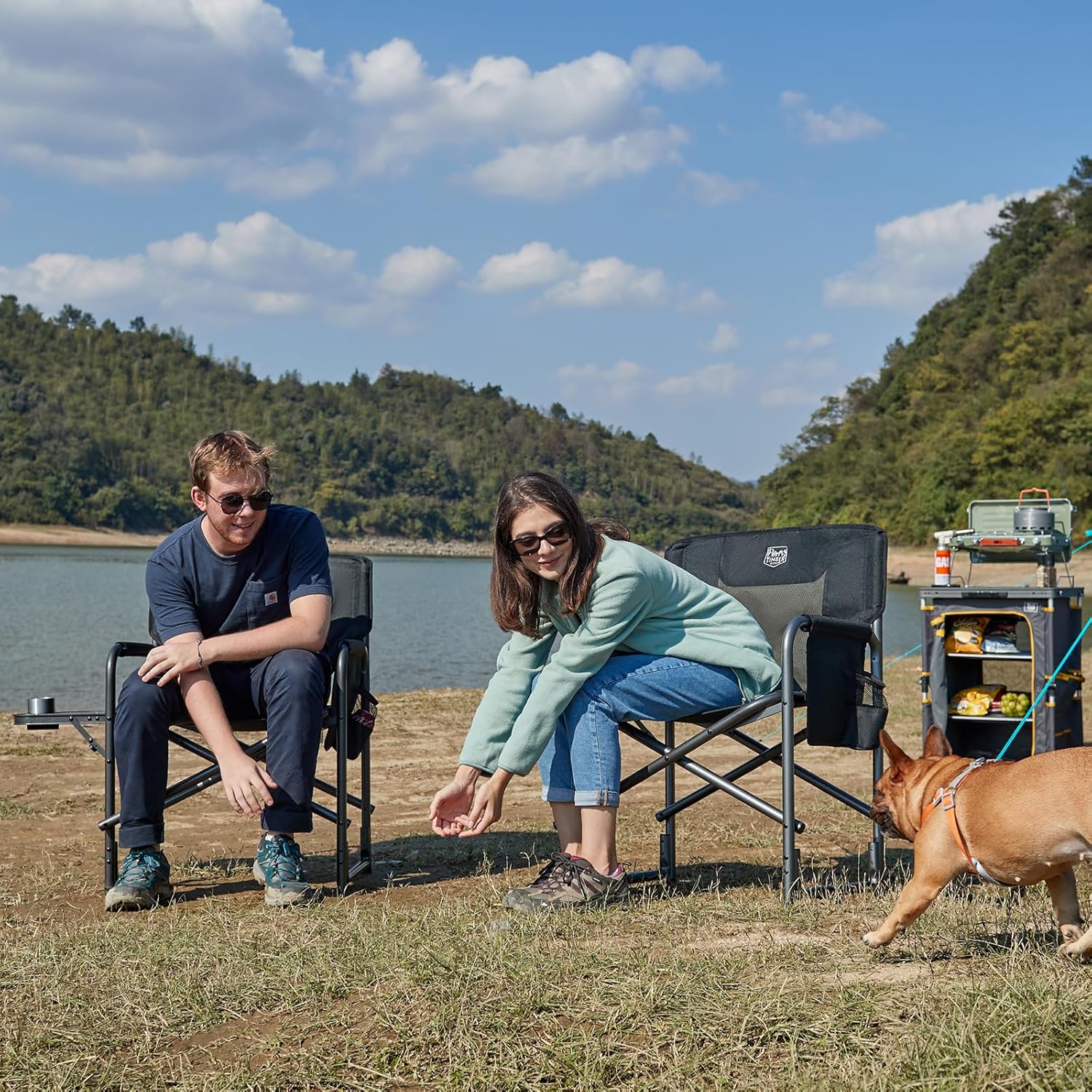 TIMBER RIDGE Lightweight Oversized Camping Chair, Aluminum Directors Chair with Side Table for Outdoor Camping, Lawn, Picnic and Fishing, Supports 400lbs, Black 2PCS
