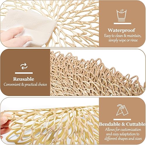 Miniatura 5 de Paquete de 24 manteles individuales y posavasos dorados, manteles individuales de vinilo dorado de 15 pulgadas, tapetes redondos a granel,