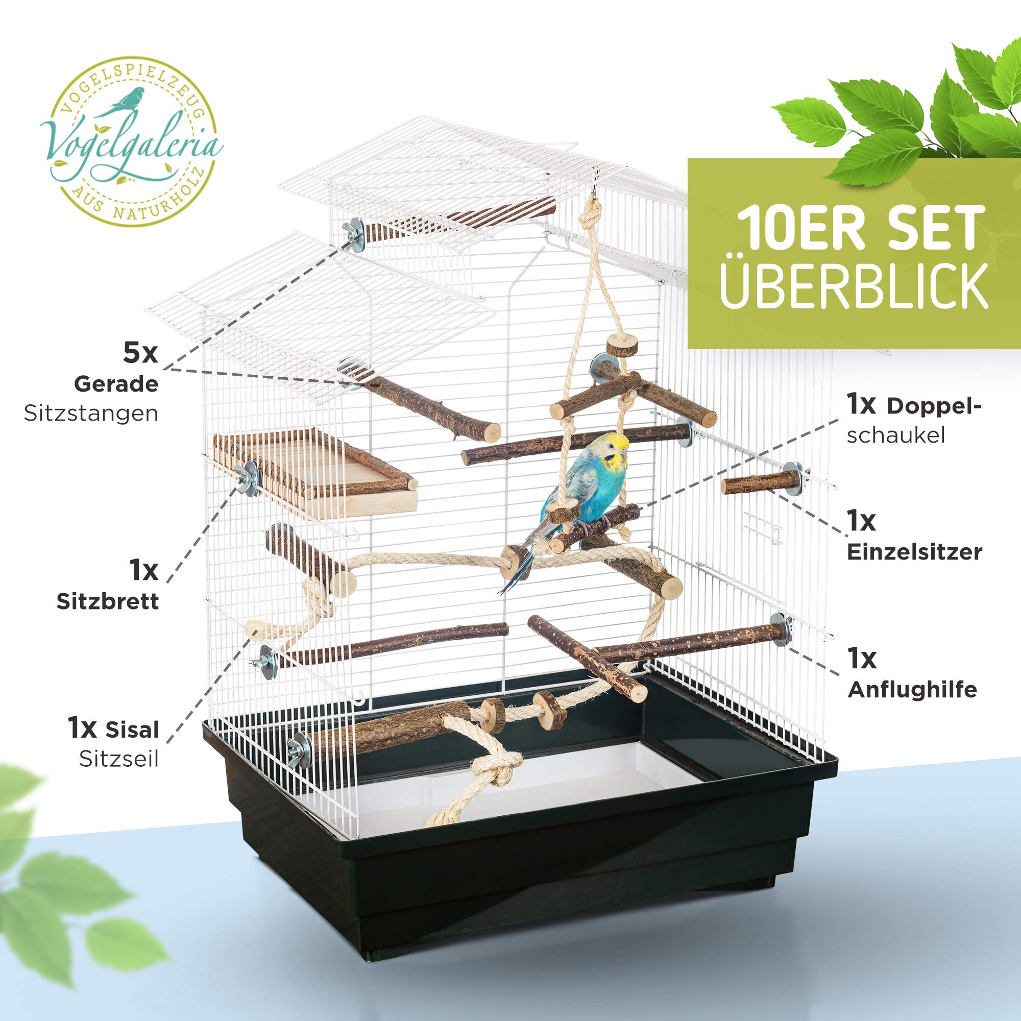 Vogelgaleria Vogelspielzeug Set - 10-teilige Käfigausstattung