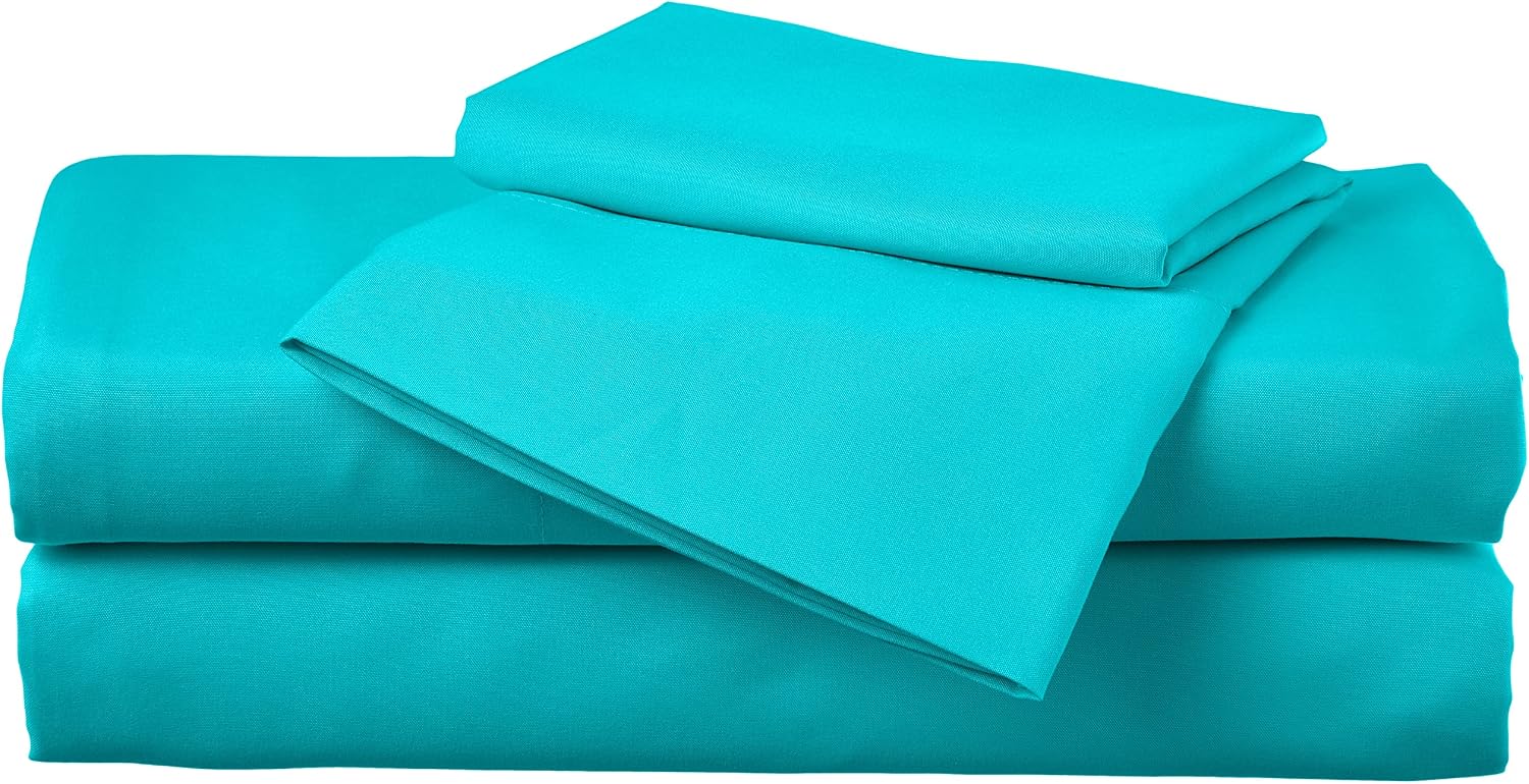 Amazon Basics Kid's Soft Easy-Wash Lightweight Microfiber Sheet Set, Twin, Bright Aqua