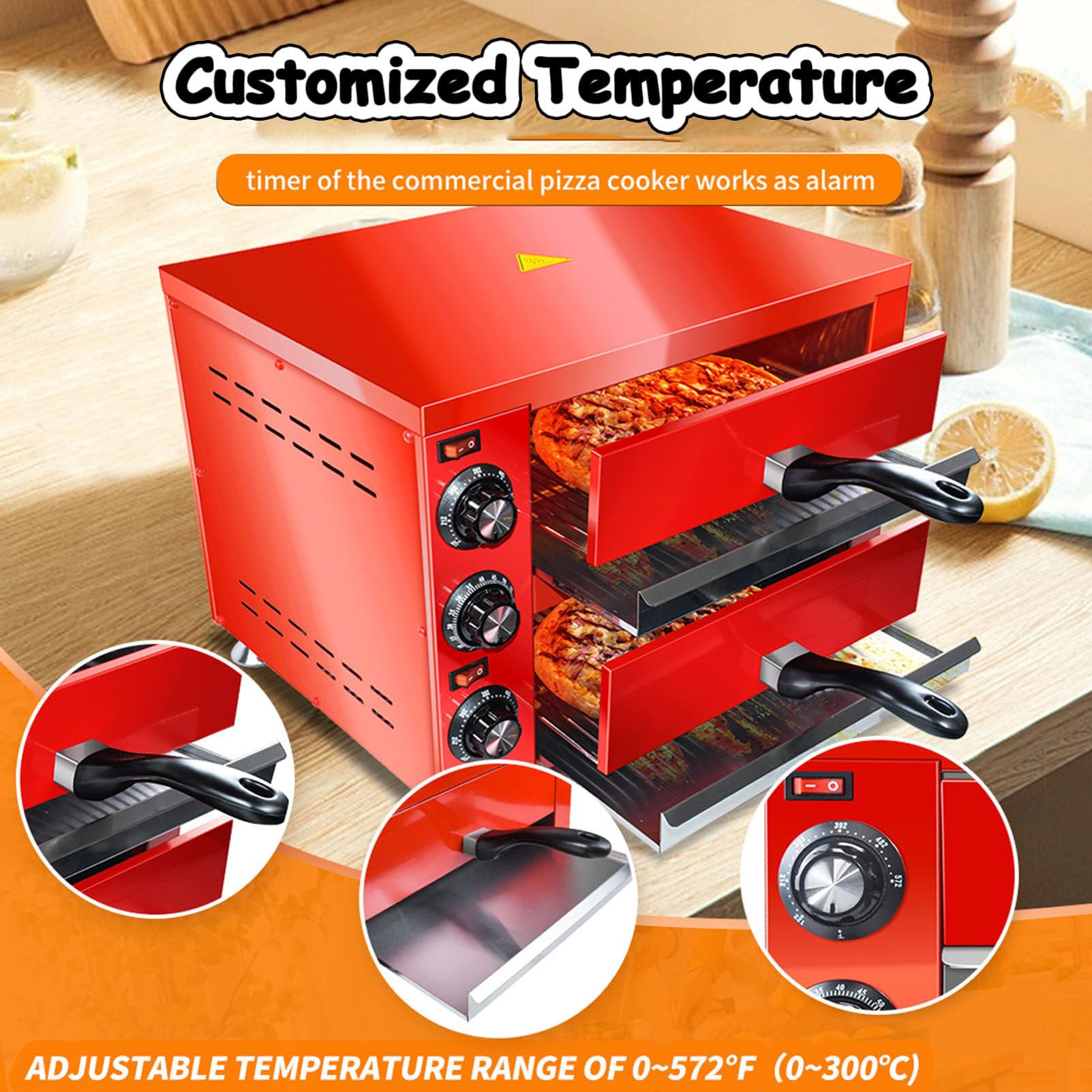 Forno per Pizza da banco Forno Elettrico per Pizza da Interno con Finestra di visualizzazione Fornello per Pizza Commerciale in Acciaio Inox a 2 Strati con Timer per casa Ristorante Hotel