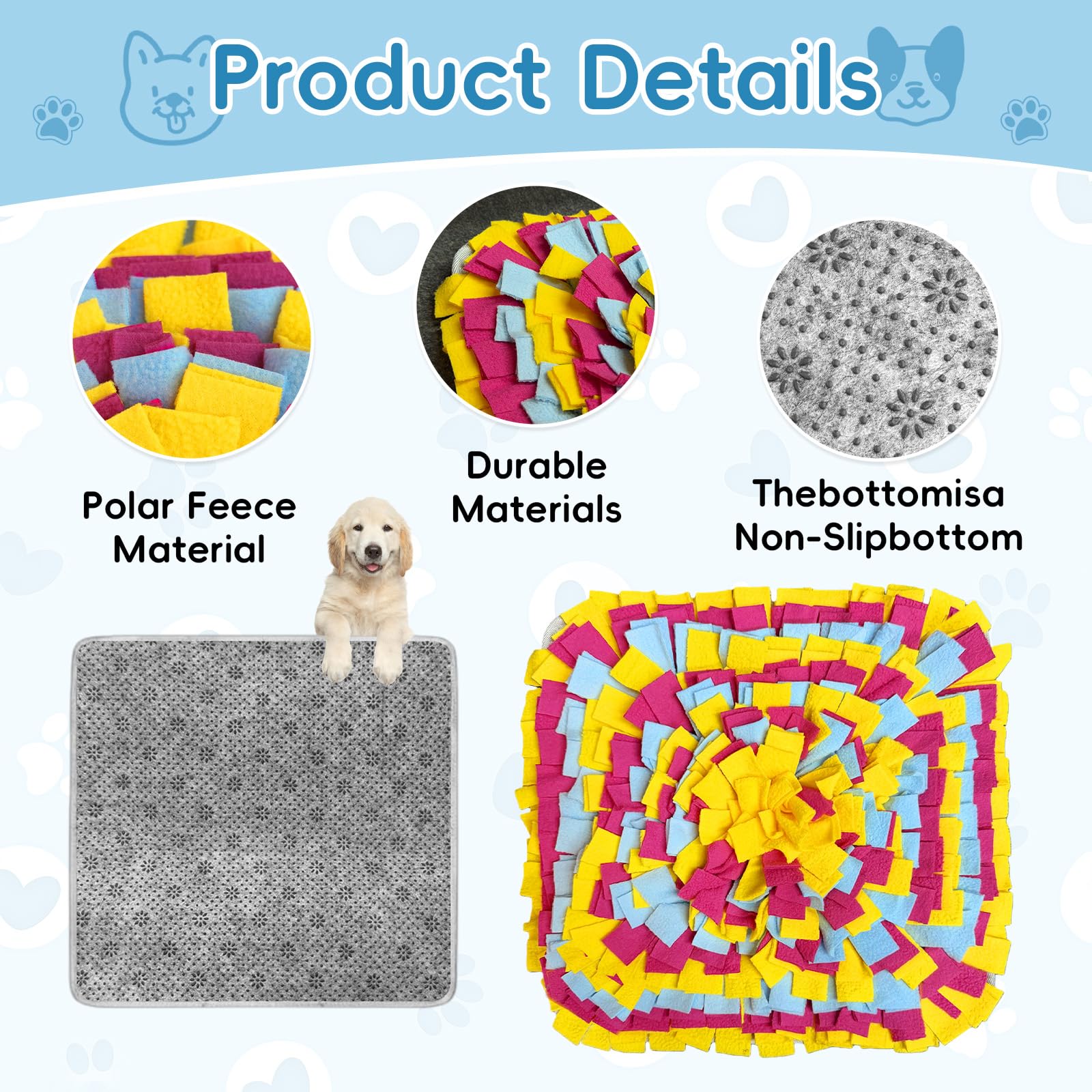 Tappeto Olfattivo Cane, 35 cm Foraggiamento Tappeto per Cani, Giochi per Cani, Lavabile Antiscivolo Tappetino Puzzle per l'allenamento Olfattivo Lo Slow Food e Il Sollievo dallo Stress