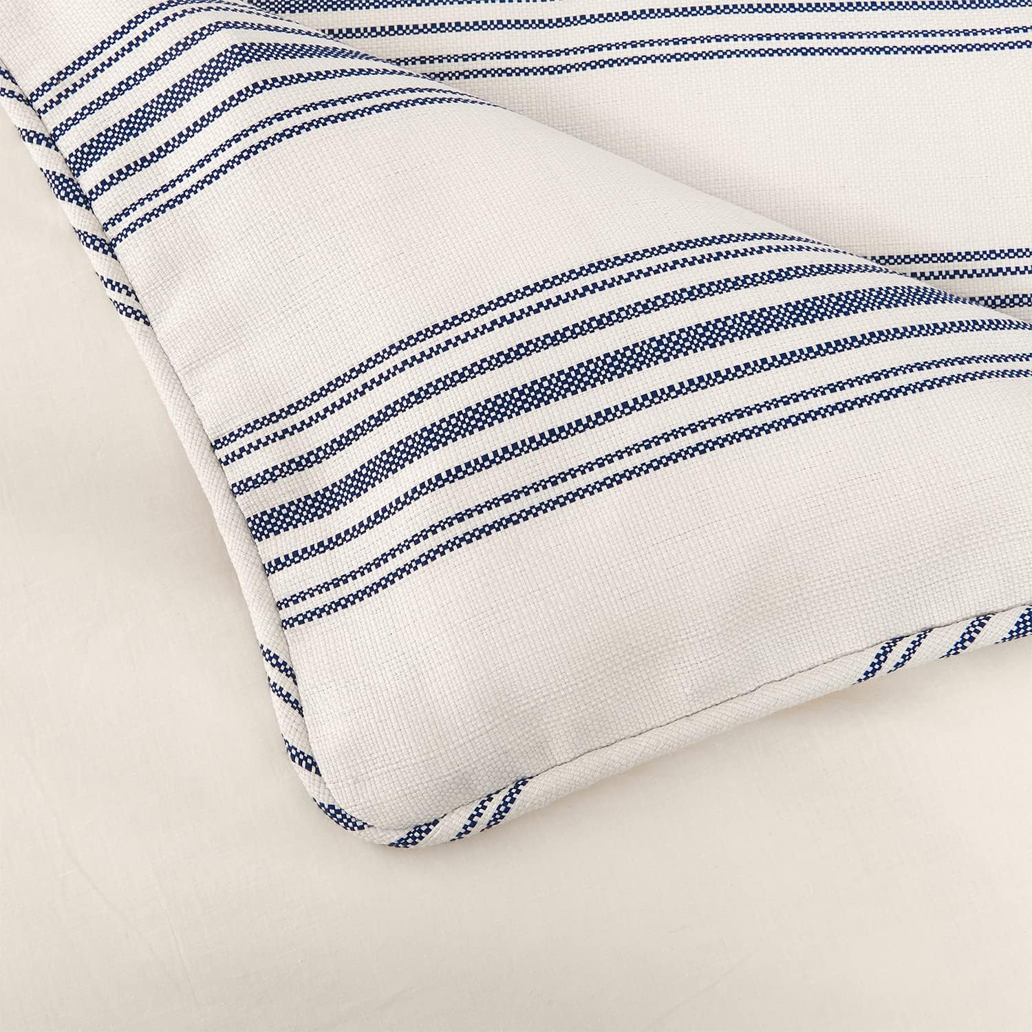HiEnd Accents Prescott Farmhouse Bedding, 3 Piece Queen Size Striped Comforter Set with Pillow Shams, Ivory Navy Ticking Stripes Pattern, Chic Casual Coastal Boho Style Bed Set