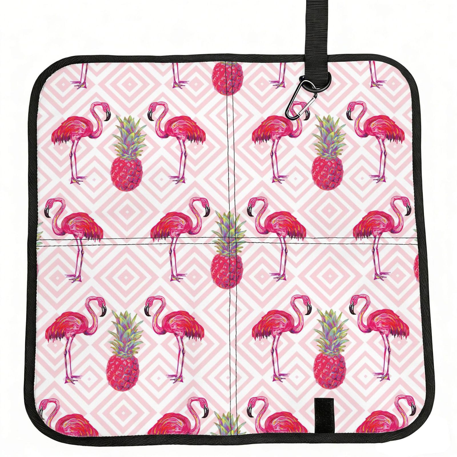 eeprty Pink Flamingo Pineapple Printed Portable Seat Cushion Strap, Foldable Pad for Stadium Bleachers Hiking Travel