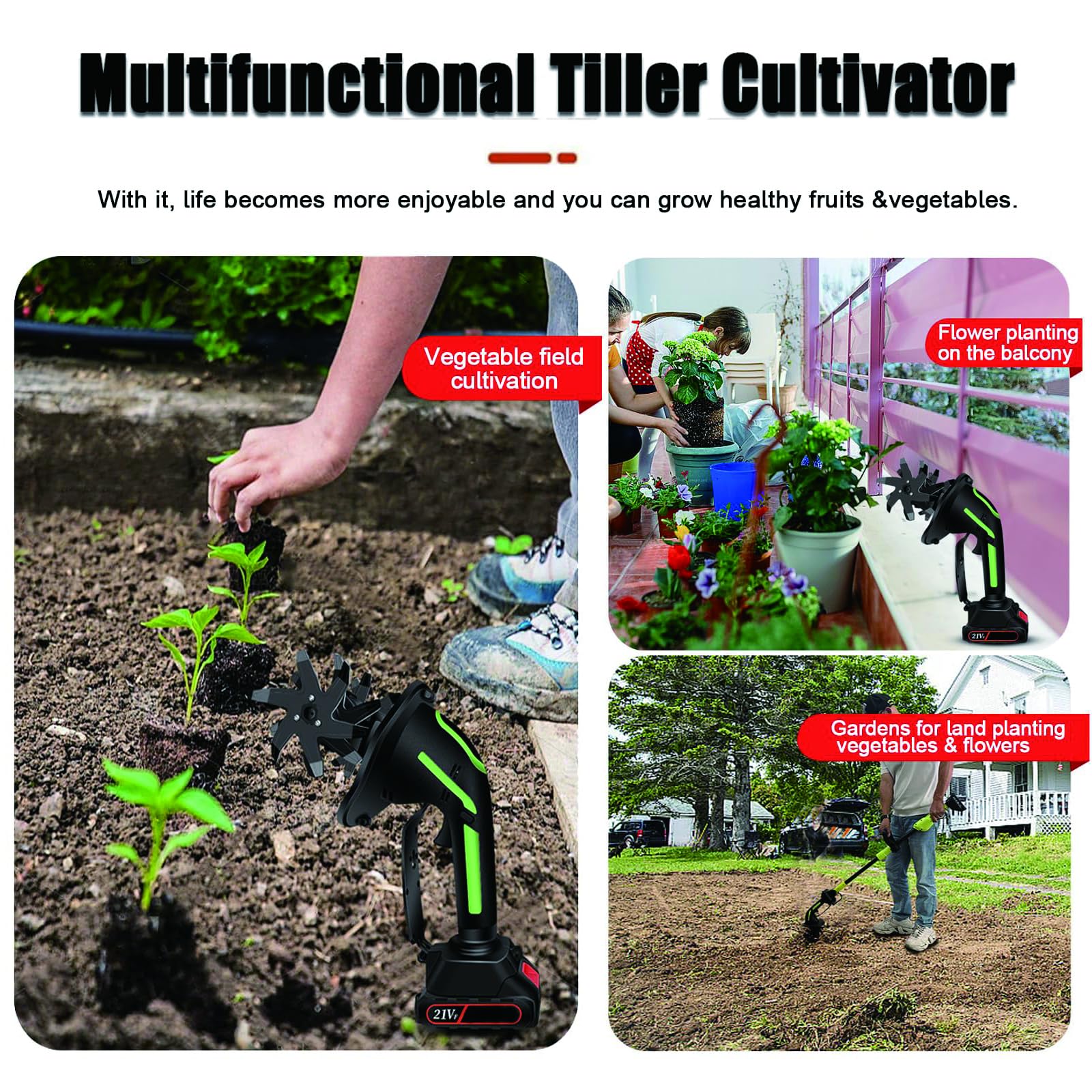 Cultivador De Jardín Inalámbrico – Mini Motoazada Eléctrica con 2 Baterías De 1,5Ah, 10 cm De Ancho Y Profundidad De Trabajo, Rotovator Manual Portátil para Deshierbe Y Huertos