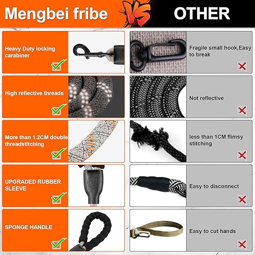 Miniatura 4 de Correa pesada de dos vías para perro, 2 correas reflectantes desmontables giratorias de 360 sin enredos, con mango acolchado suave, para caminar y