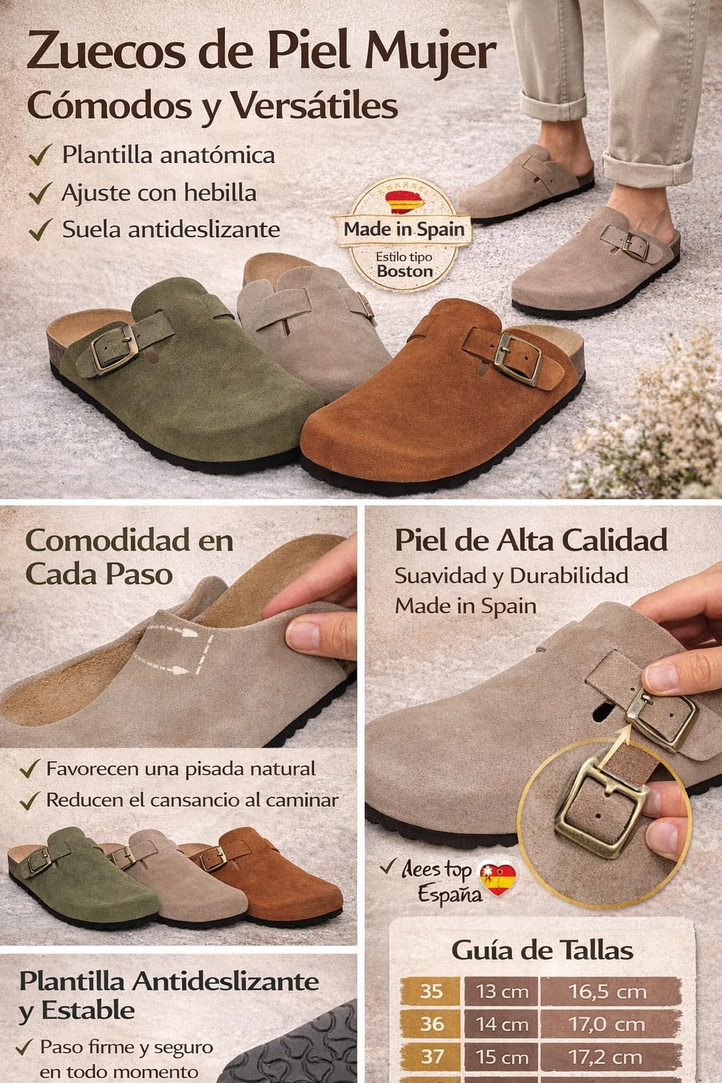 Genérico Zuecos Mujer Cómodos Casual – Plantilla Anatómica, Antideslizantes, Ligeros y Transpirables – Zuecos para Trabajo, Casa y Uso Diario