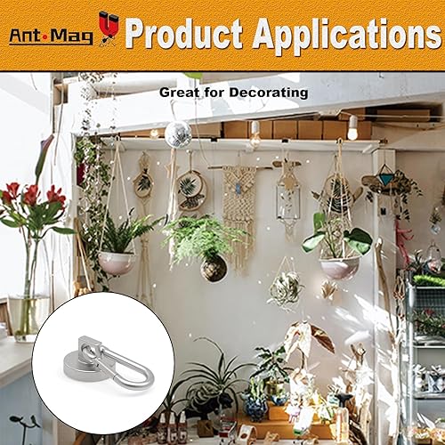 Miniatura 5 de Ant Mag Mosquetón magnético de 50 libras, mosquetón magnético de neodimio resistente con mosquetón giratorio, gancho a presión para interiores y