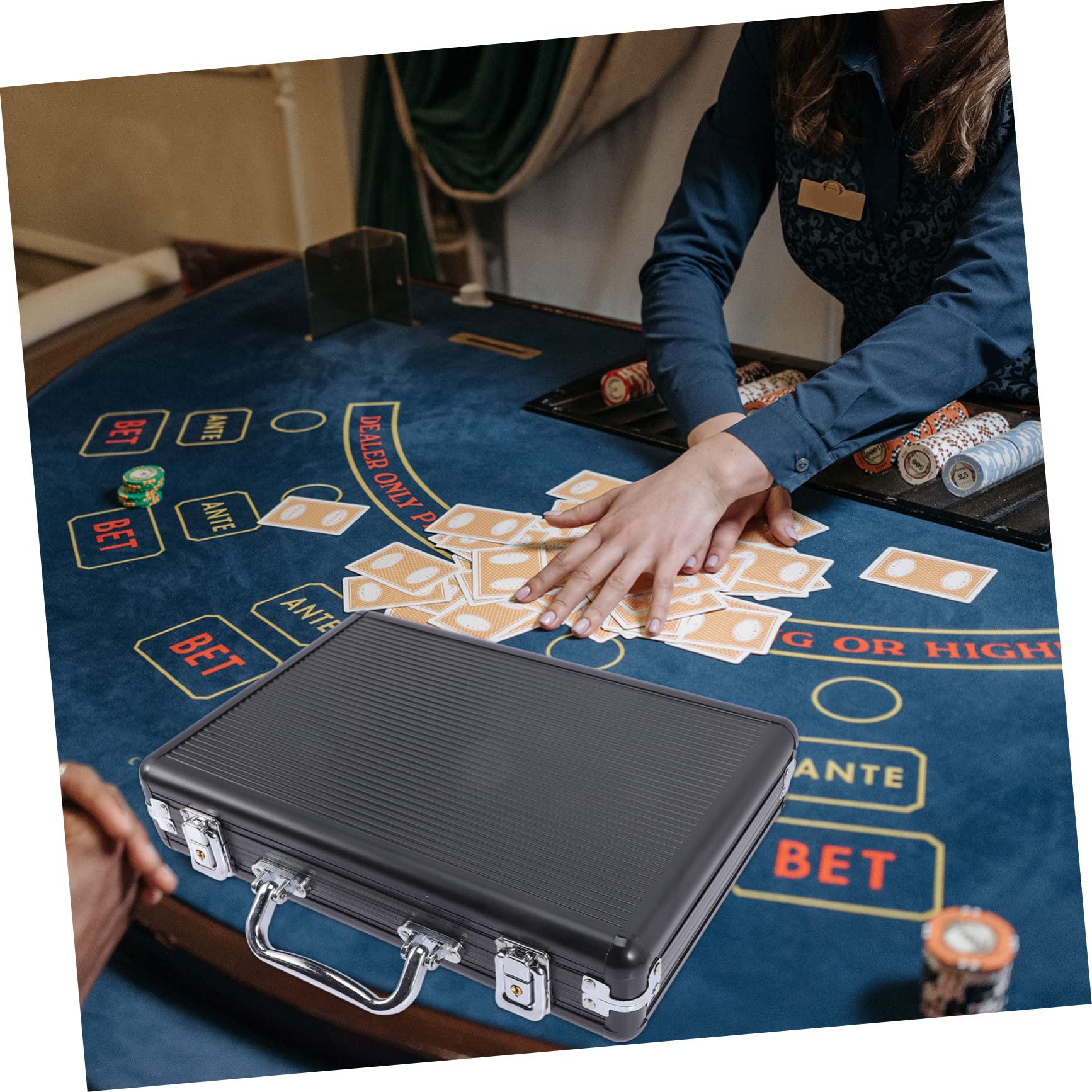 Valigetta e Bordi Rotondi in Lega di Alluminio per Fiches da Poker Nero Capacità Elevata per Accessori Gaming e Dadi da Poker