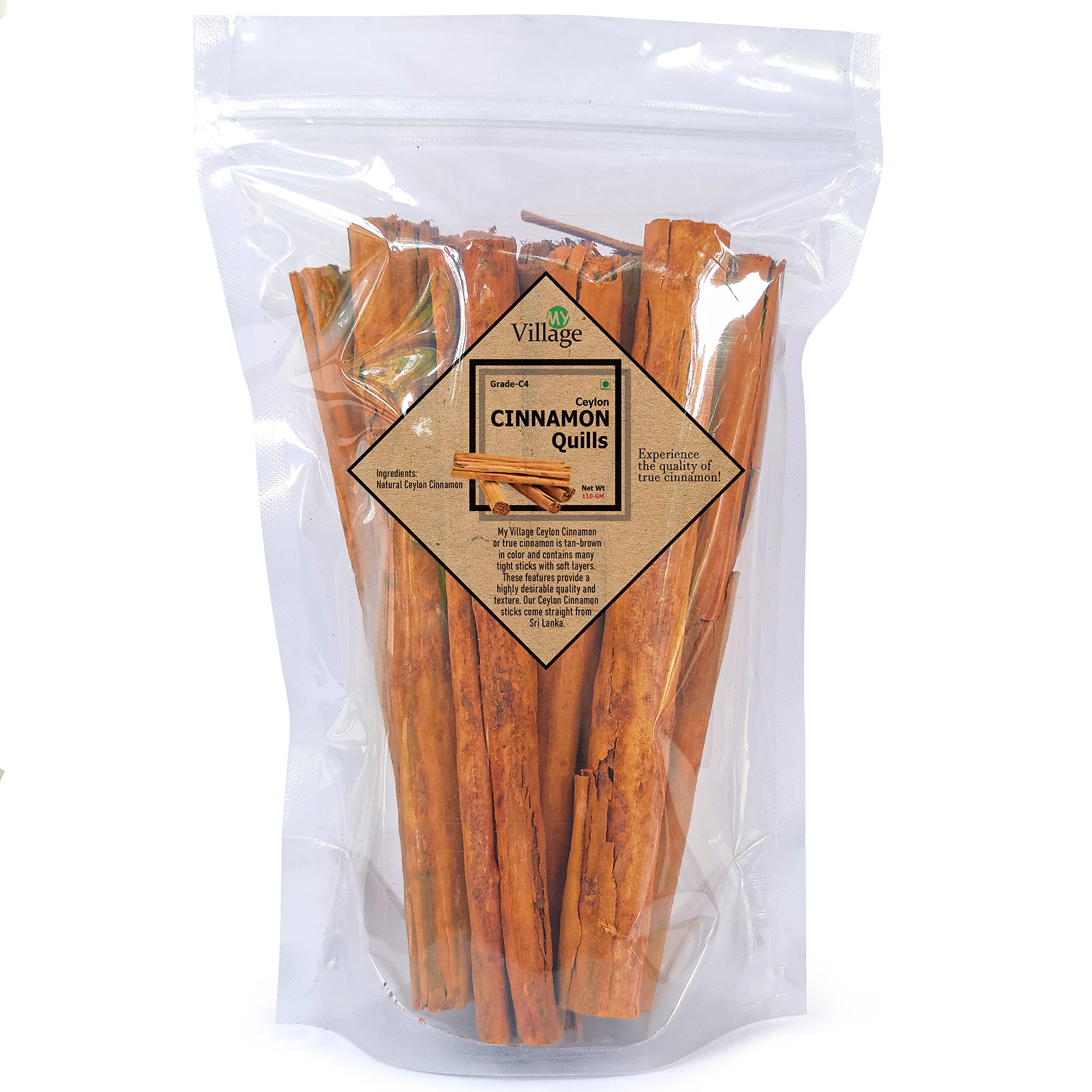 My Village Ceylon Cinnamon Quills(C-4 Grade) | Srilankan Dalchini Sticks | 110g