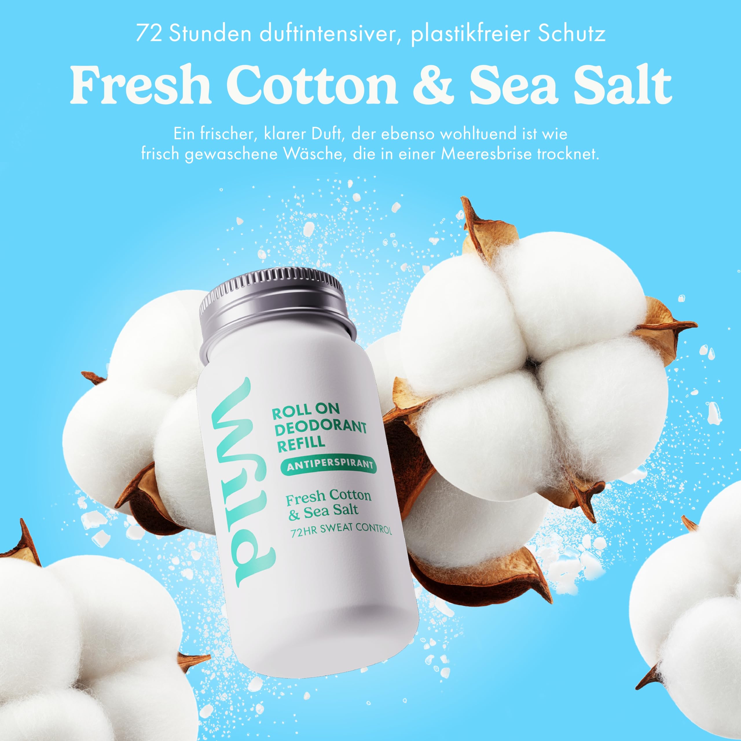 Wild Nachfüllbares Antiperspirant Roll‑on Deodorant Starter‑Kit – 72‑Stunden‑Schutz vor Körpergeruch & Schweiß – Aqua Case mit Honey & Cactus Flower, Cotton&Sea Salt und Coconut&Vanilla Nachfüllern